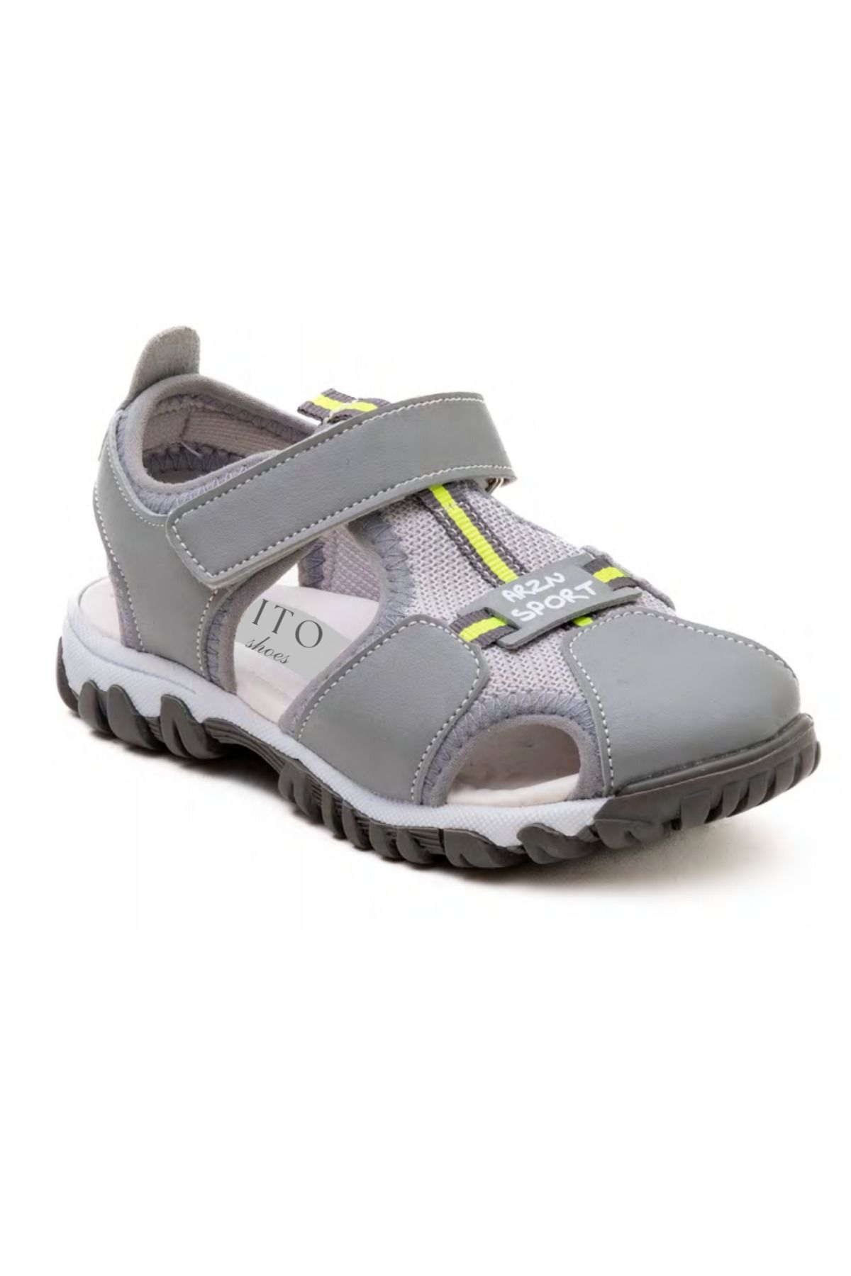 BONİTOSHOES Ortopedik Unisex Hafif Taban Önü Kapalı Cırt Cırtlı Yazlık Çocuk Bebek Gri Sandalet