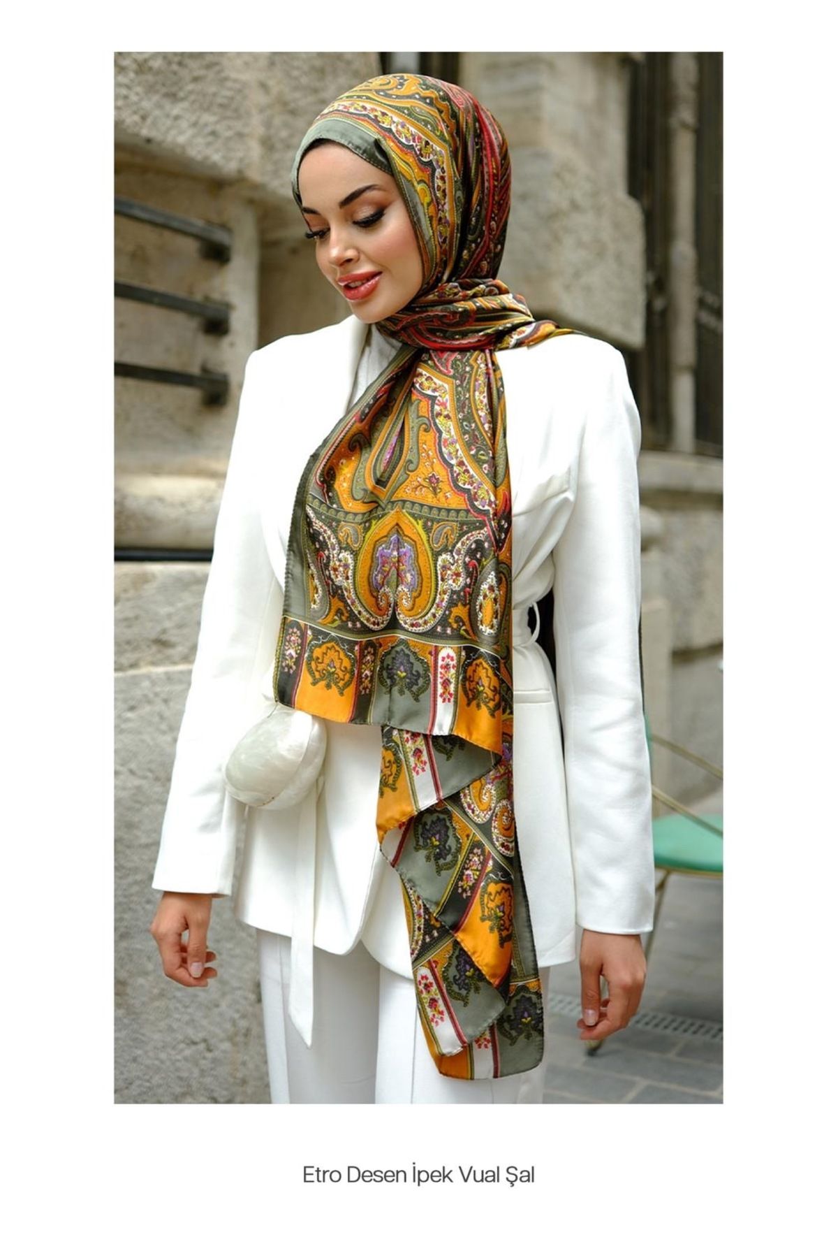 LEAUDER WOMEN Etnik Desen İthal Geniş Vual İpek Şal