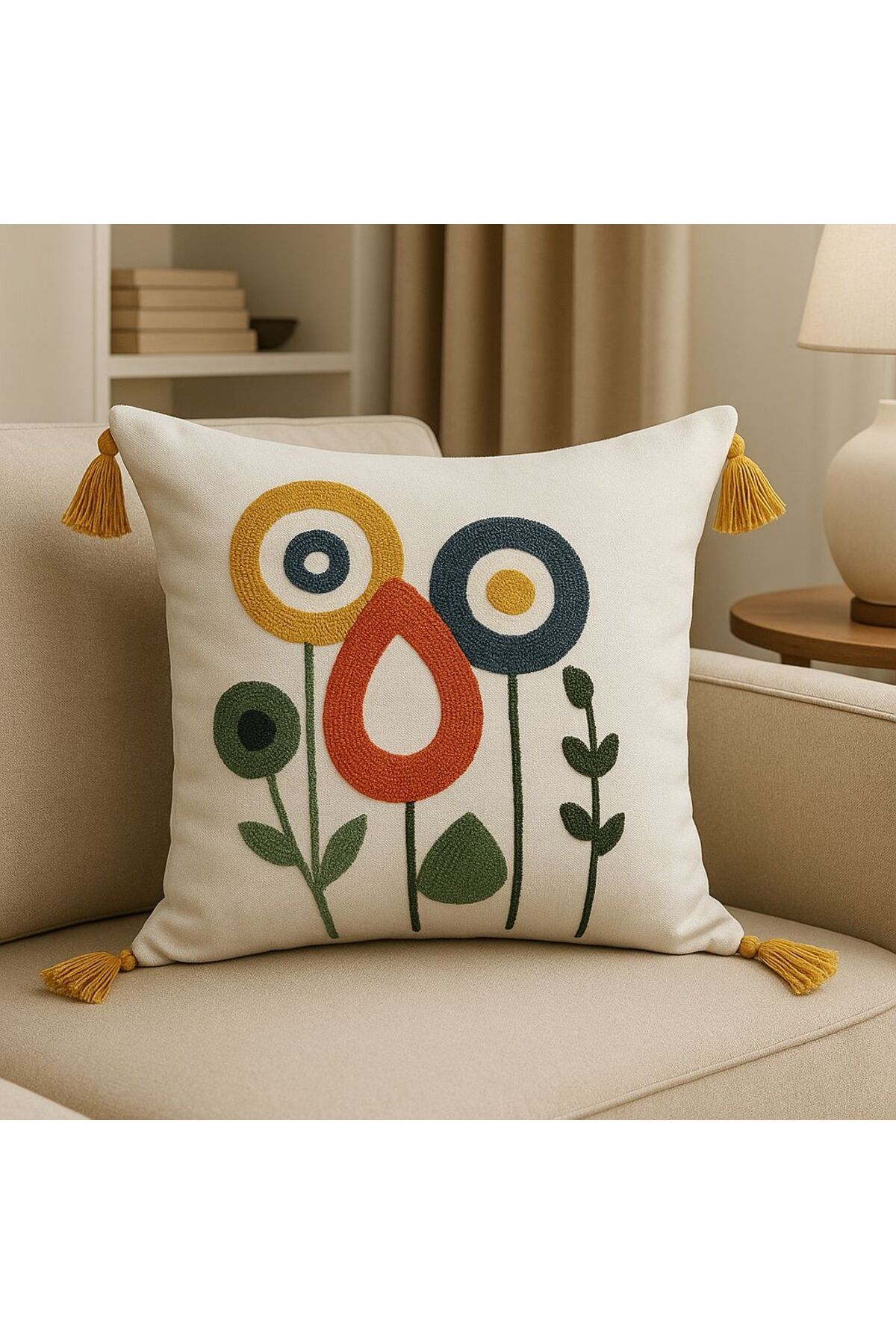 Salteks Punch Panç Nakşlı Dekoratif kırlent Kılıfı (1Adet) 44x44 Cm