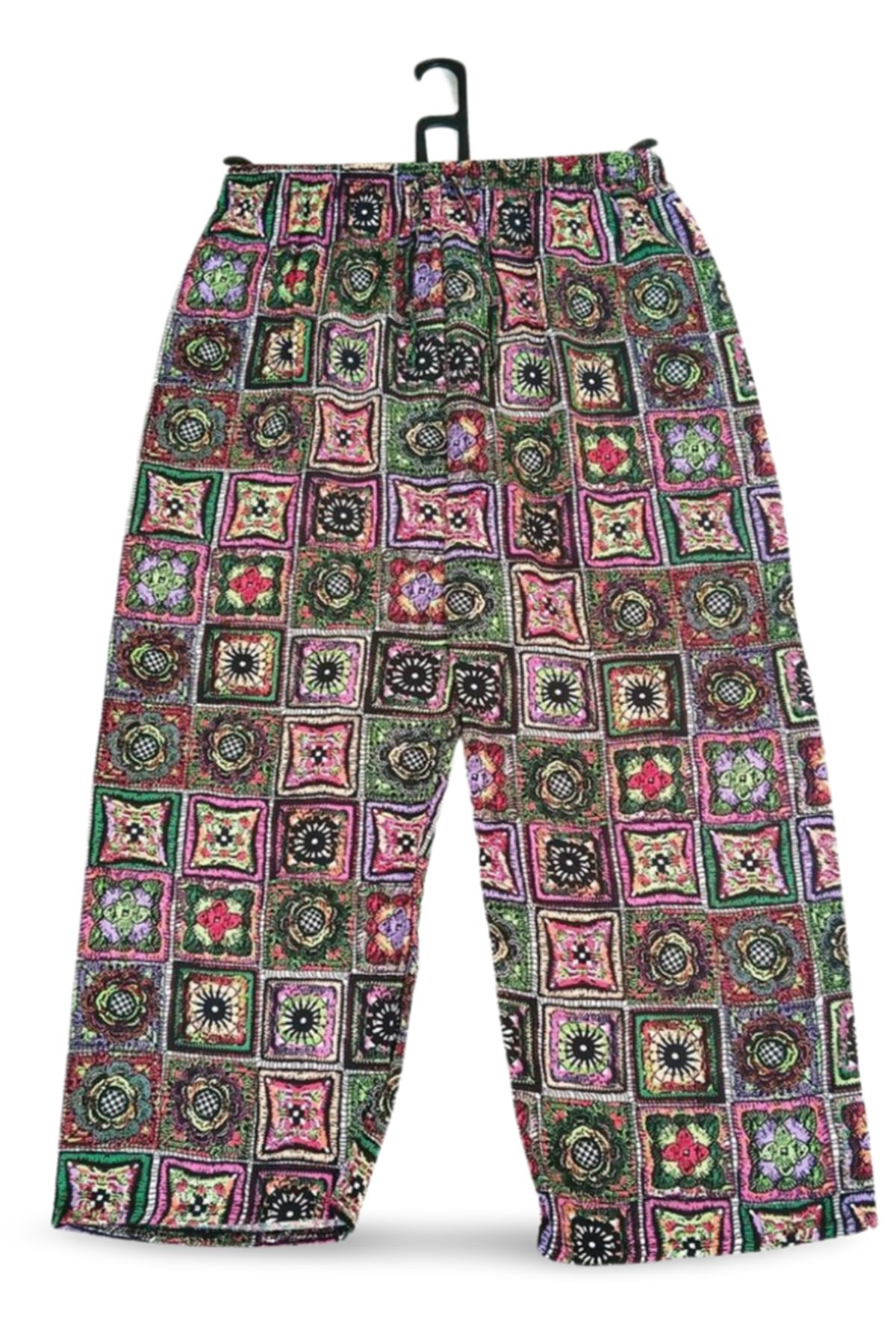 Shop58 İthal Viskon Geniş Paça Şık Etnik Otantik Desenli Pantolon - Hediye Çantam - Desen1