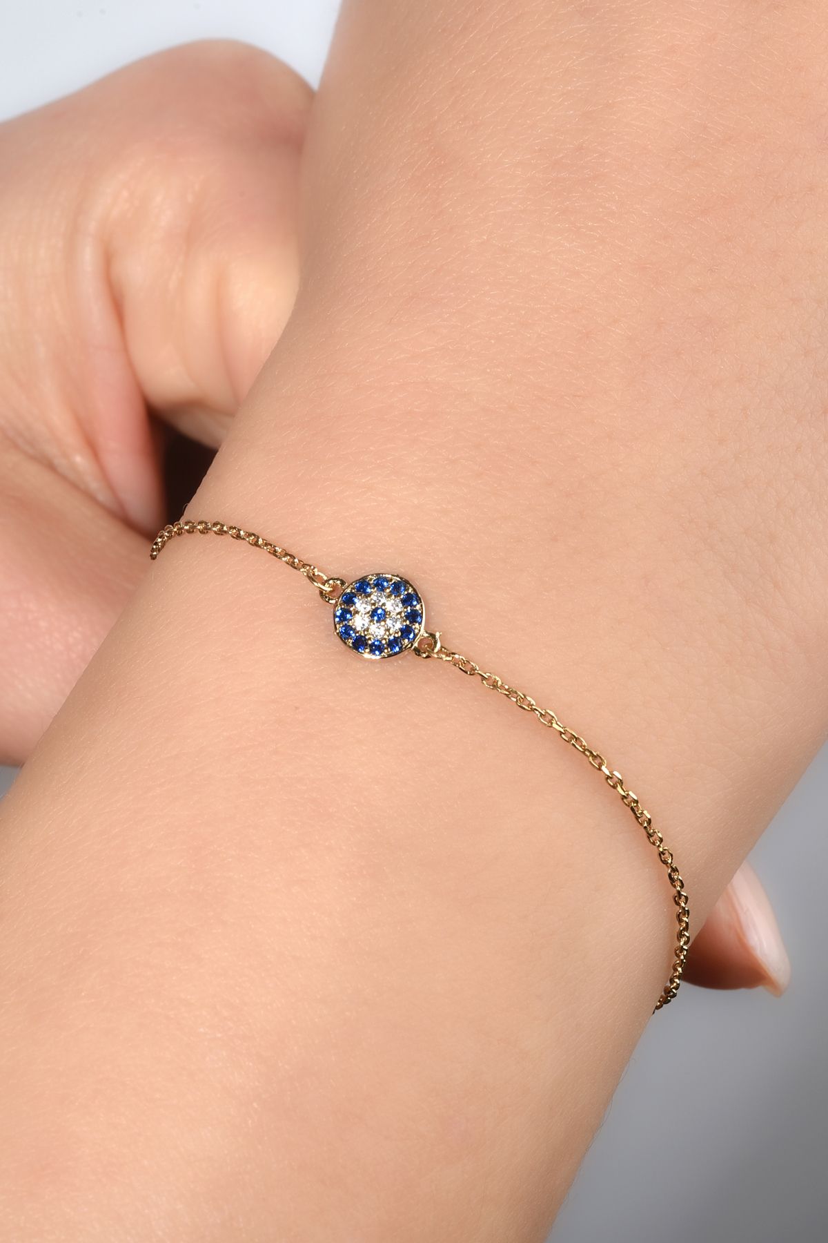 Nox Jewelry 14 Ayar Altın Kaplama Minimal NazarlıK Gümüş Bileklik - CBS00120