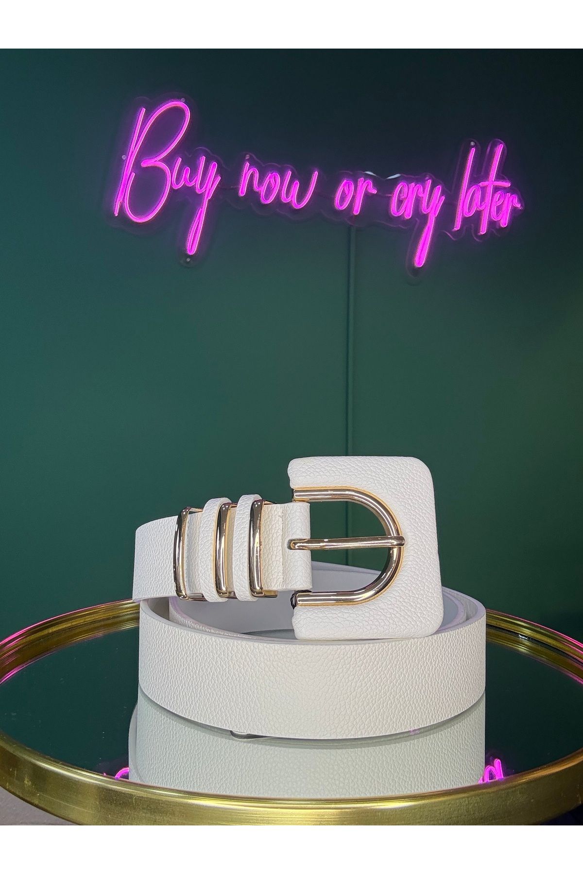 tuğba kumlu butik Deri Tokalı Beyaz Kemer