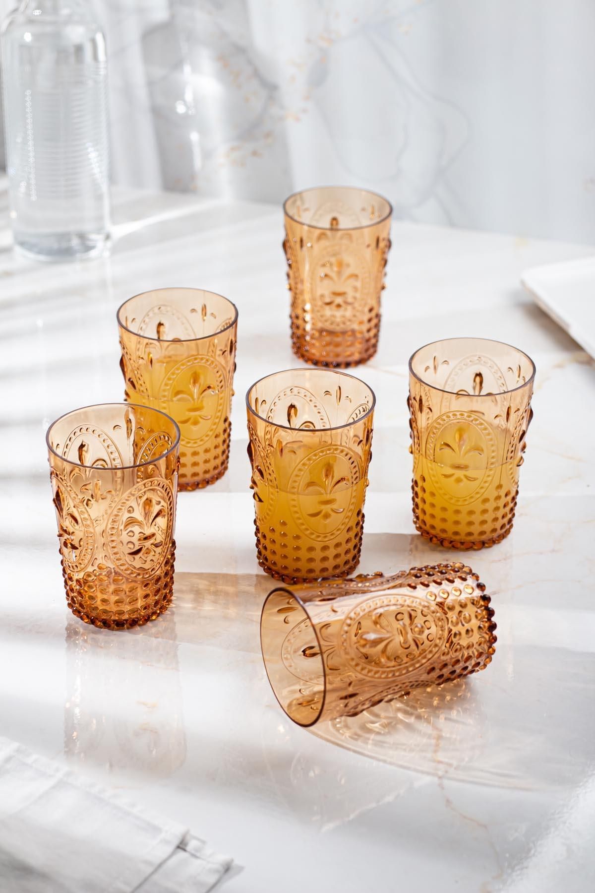 Shop58 Akrilik Bal 6'lı Kısa Bardak & Su Meşrubat Kahve Yanı Bardağı 400 ml ( Cam Değildir )