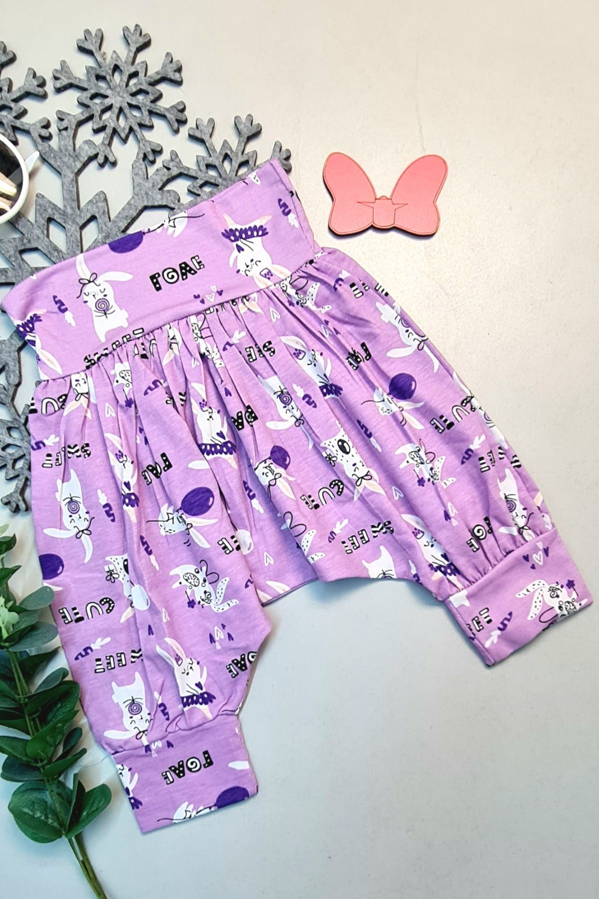 Shop58 Bebek Hediyelik Retro %100 Pamuk Şalvar Mor Cartoon Baskılı Hediye Çantam
