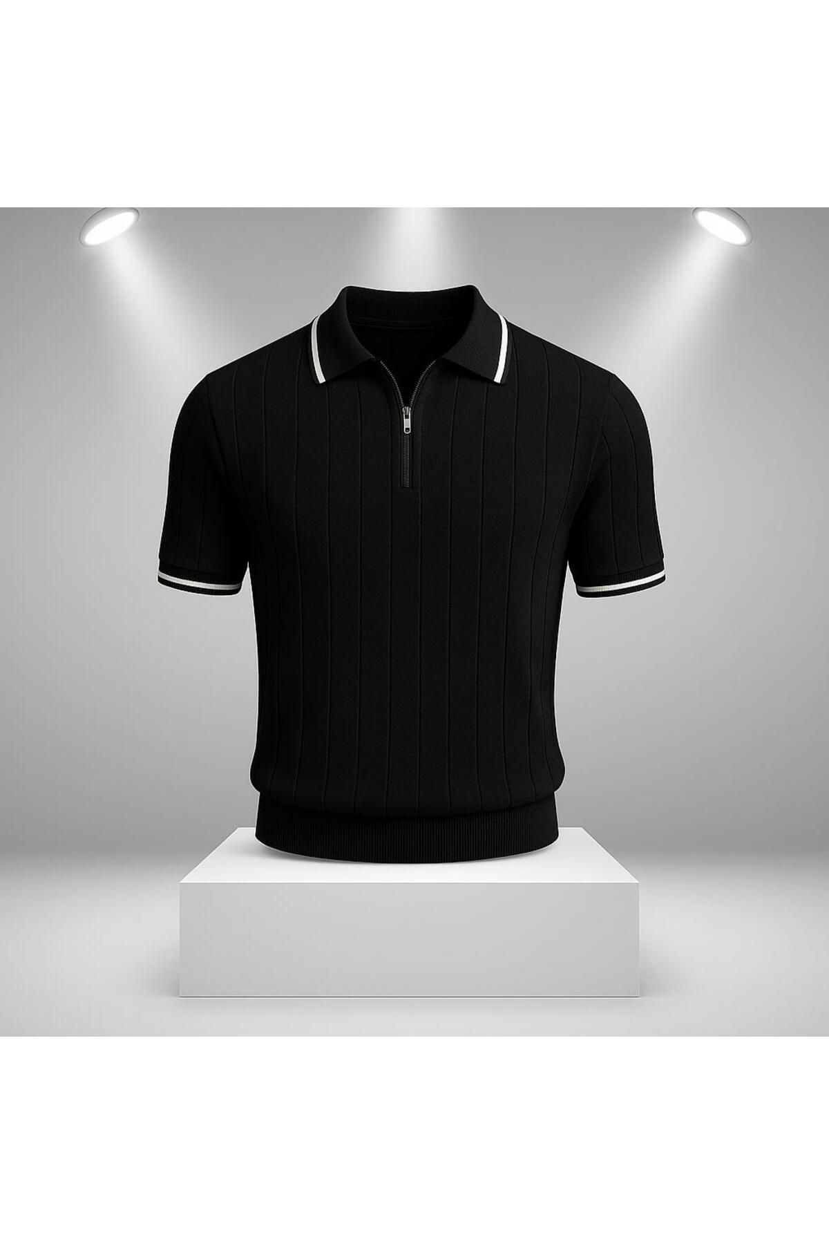 LC Waikiki Polo Yaka Fermuarlı Kısa Kollu Nefes Alabilen Erkek Yazlık Triko Tişört / T-shirt