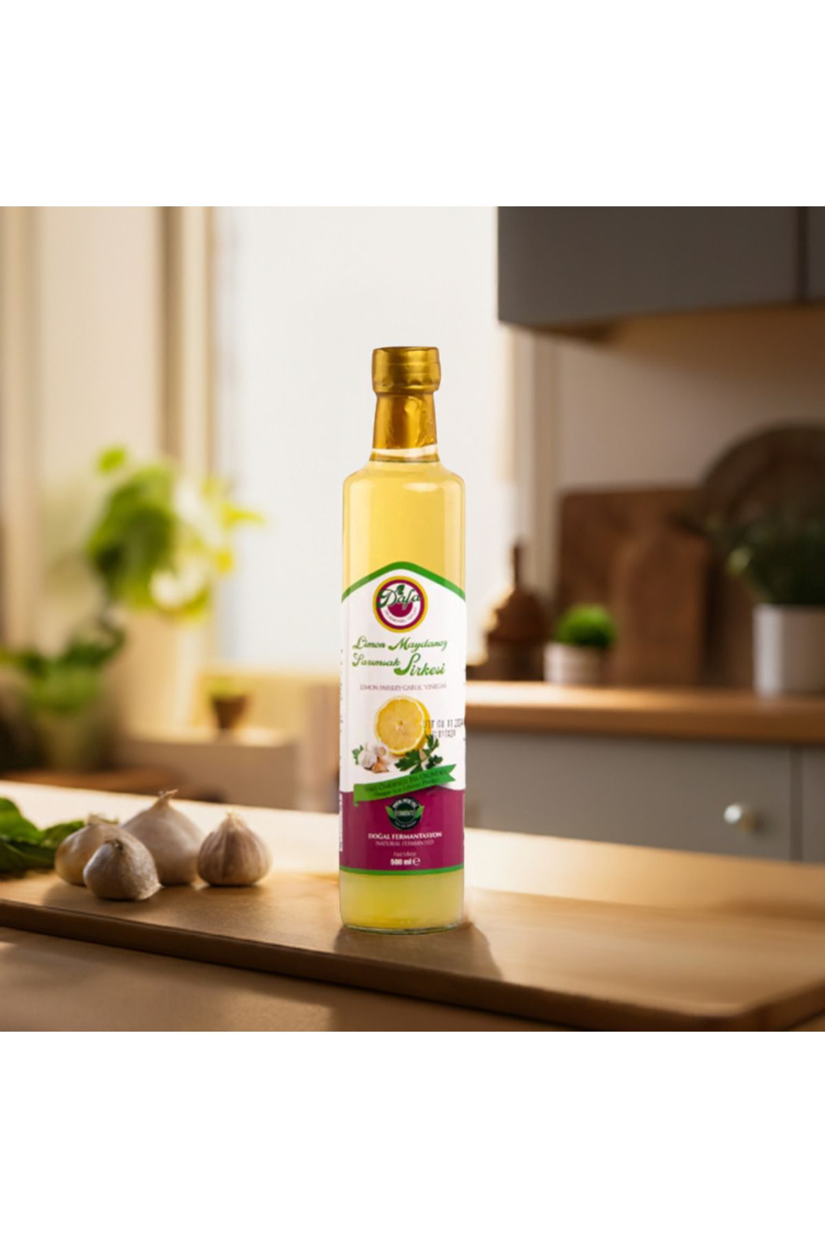 Meşe Fıçı Limon Maydanoz Sarımsak Sirkesi 500 ml Detoks Antioksidan Probiyotik,
