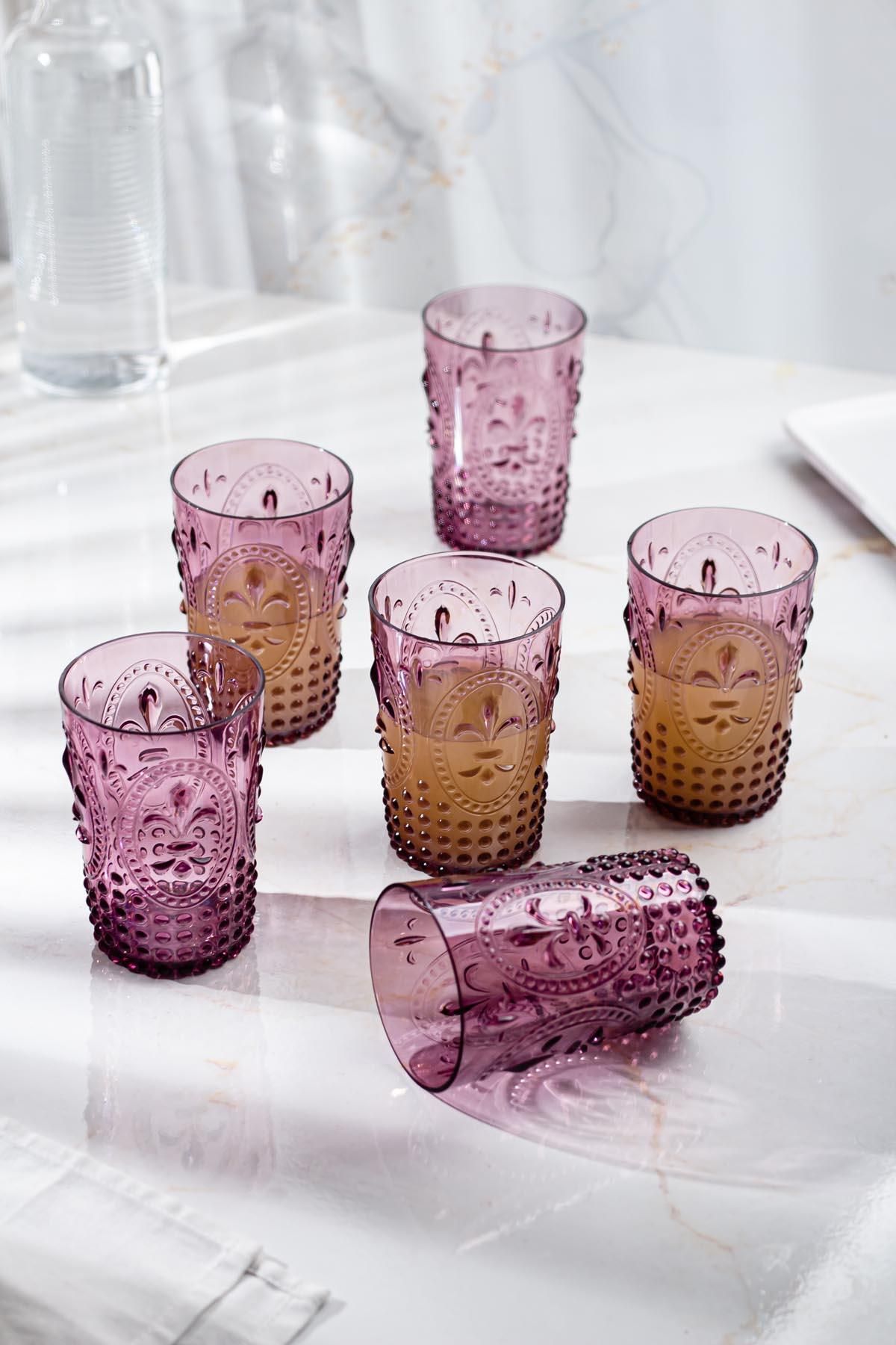 Shop58 Akrilik Mürdüm 6'lı Kısa Bardak & Su Meşrubat Kahve Yanı Bardağı 400 ml ( Cam Değildir )