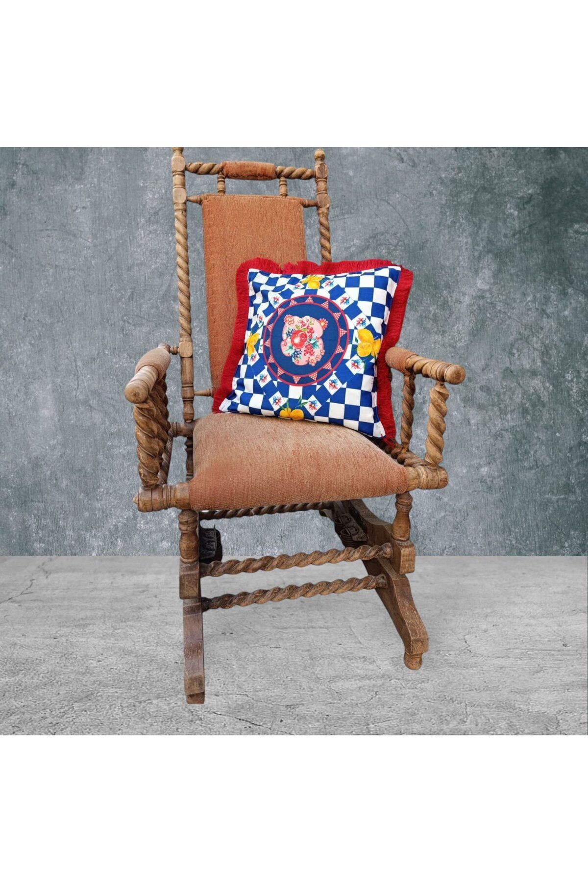 Sister Home Design Nar Çift Taraflı Dekoratif Püsküllü - Saçaklı Kırlent Kılıfı 1 Adet 43x43cm