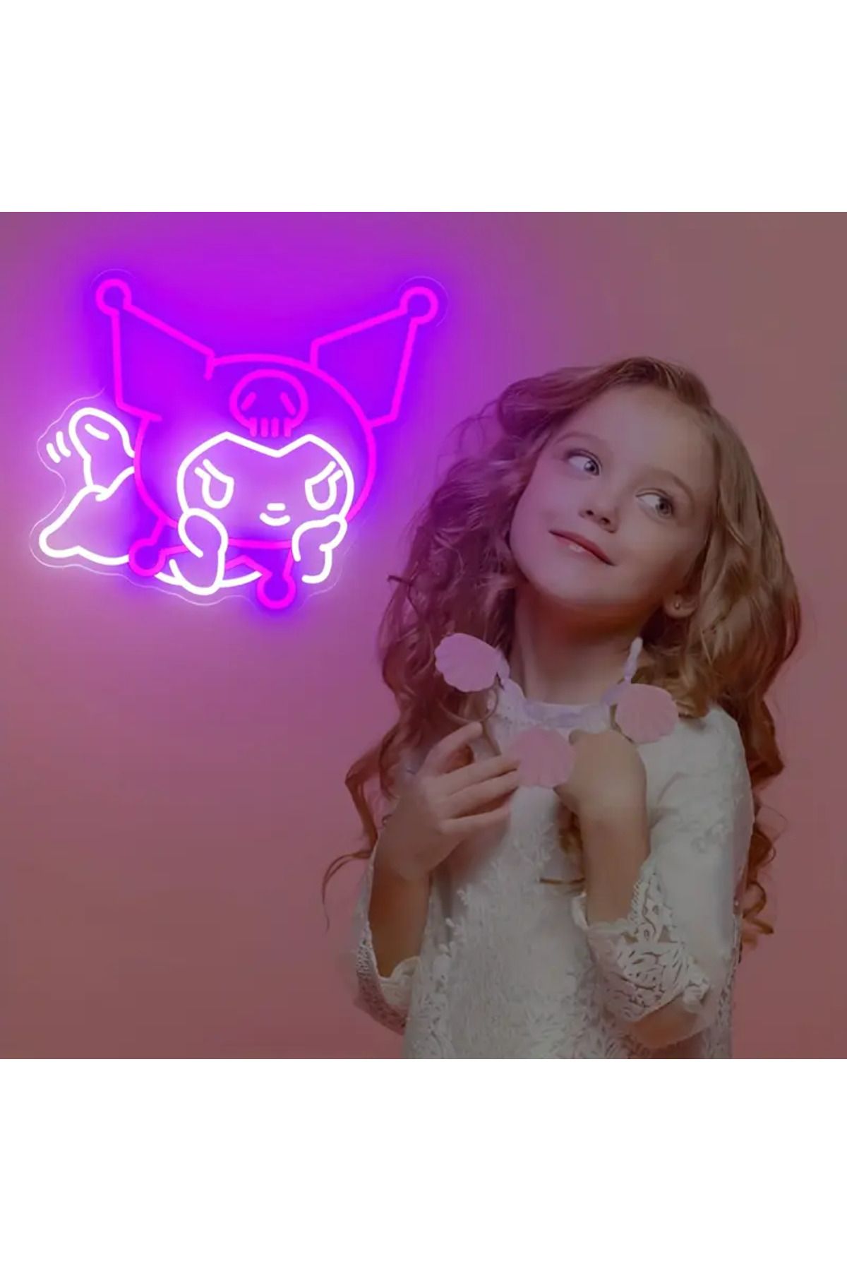 ada çanta kırtasiye Kuromi Figürlü Büyük Boy Pleksi Usb Kablolu Neon Işıklı Dekoratif Gece Lambası (38CM * 32 CM)