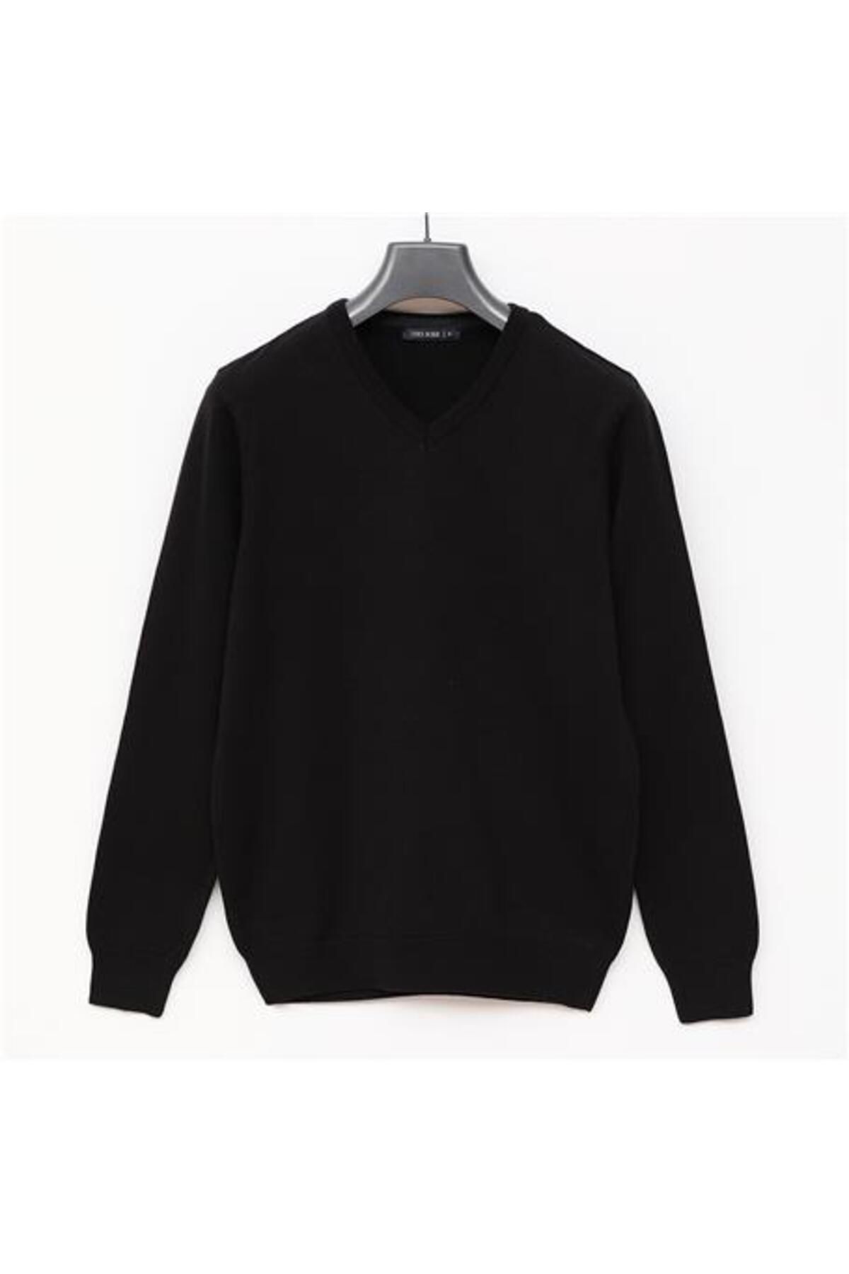 Shop58 Erkek Uzun Kol V Yaka Triko Kazak - 180537 - Siyah