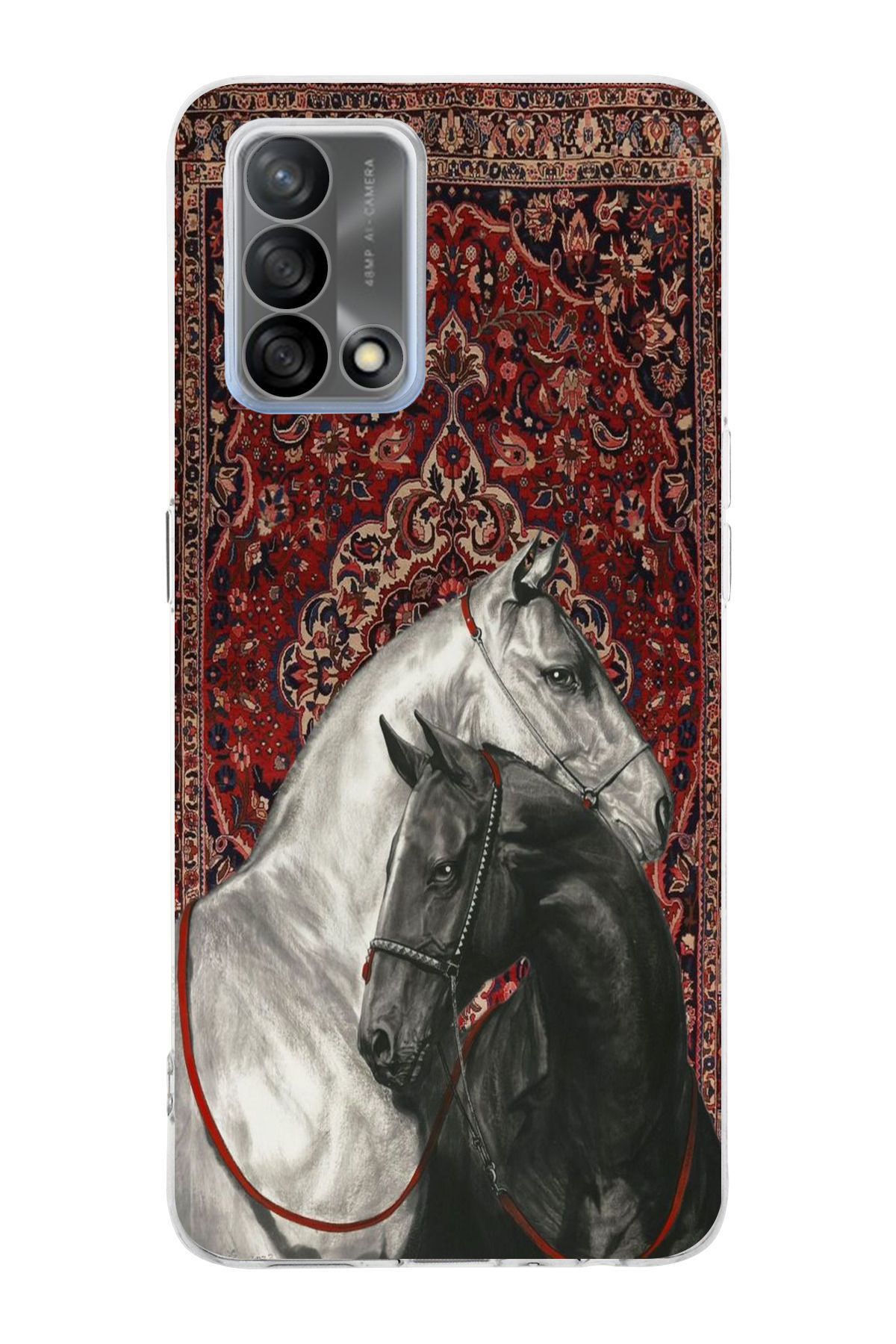 moonset Oppo A74 Uyumlu Atlar Tasarımlı Baskılı Şeffaf Telefon Kılıfı