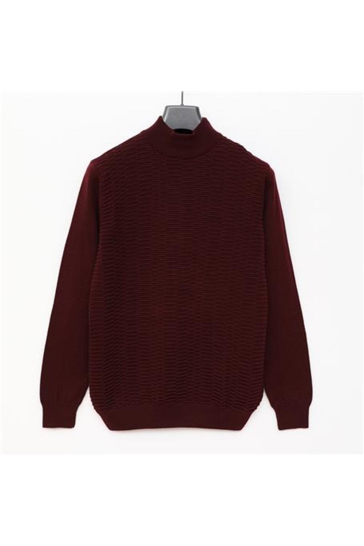 Shop58 Erkek Uzun Kol Balıkçı Yaka Triko Kazak - 189281 - Koyu Bordo