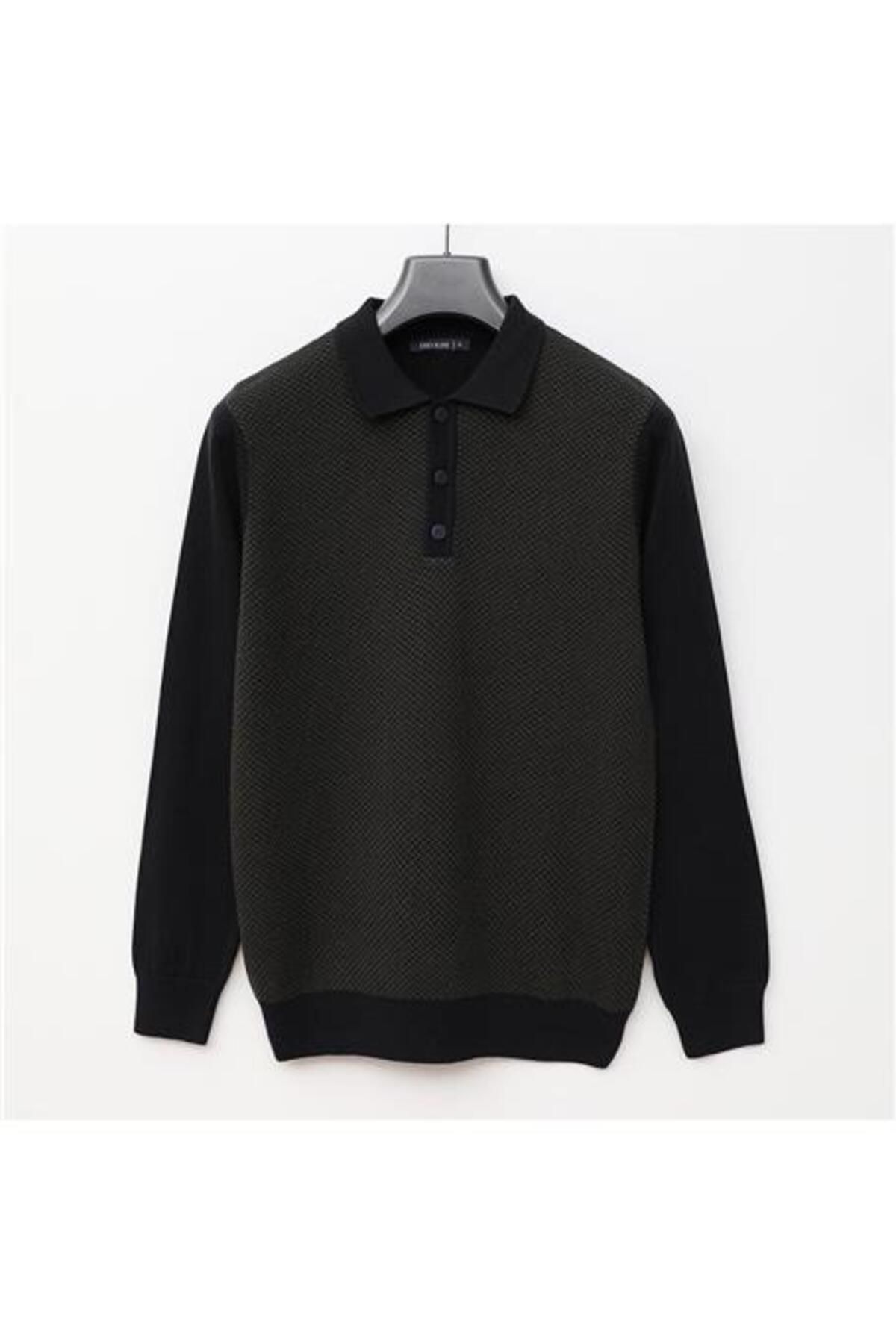 Shop58 Erkek Polo Yaka Uzun Kol Triko Kazak - 180552 - Lacivert - Koyu Yeşil