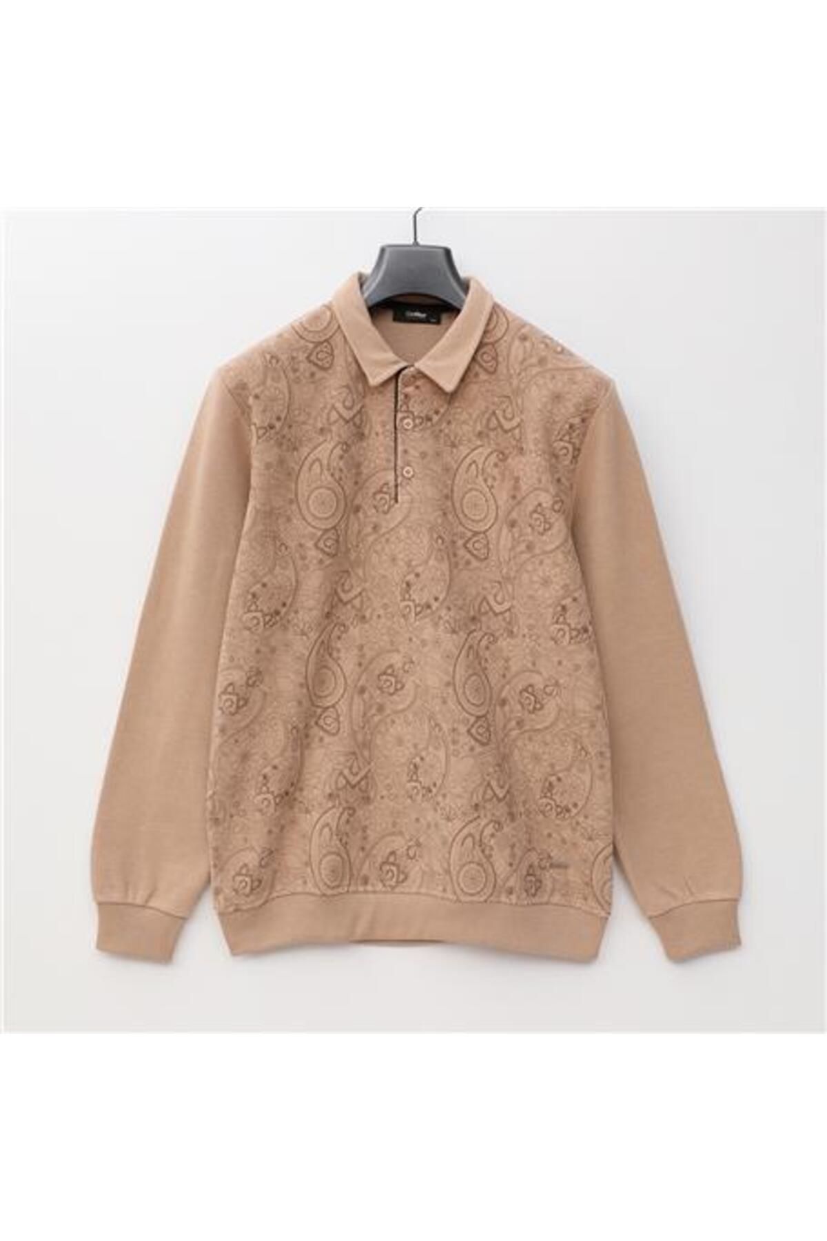 Shop58 Erkek Polo Yaka Uzun Kol Kadife Kazak - PPS-2508 - Bej Melanj