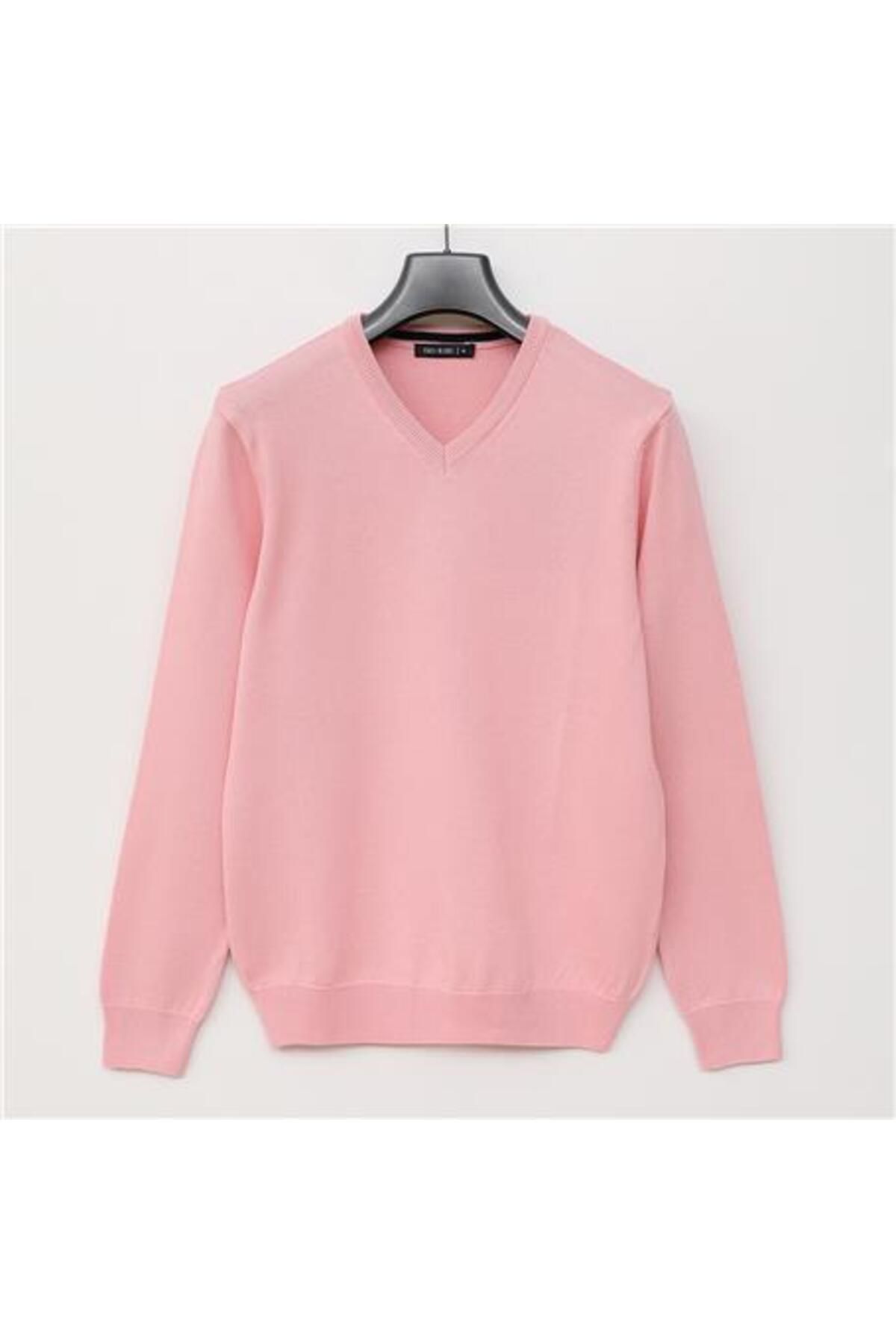 Shop58 Erkek Uzun Kol V Yaka Triko Kazak - 180537 - Pembe