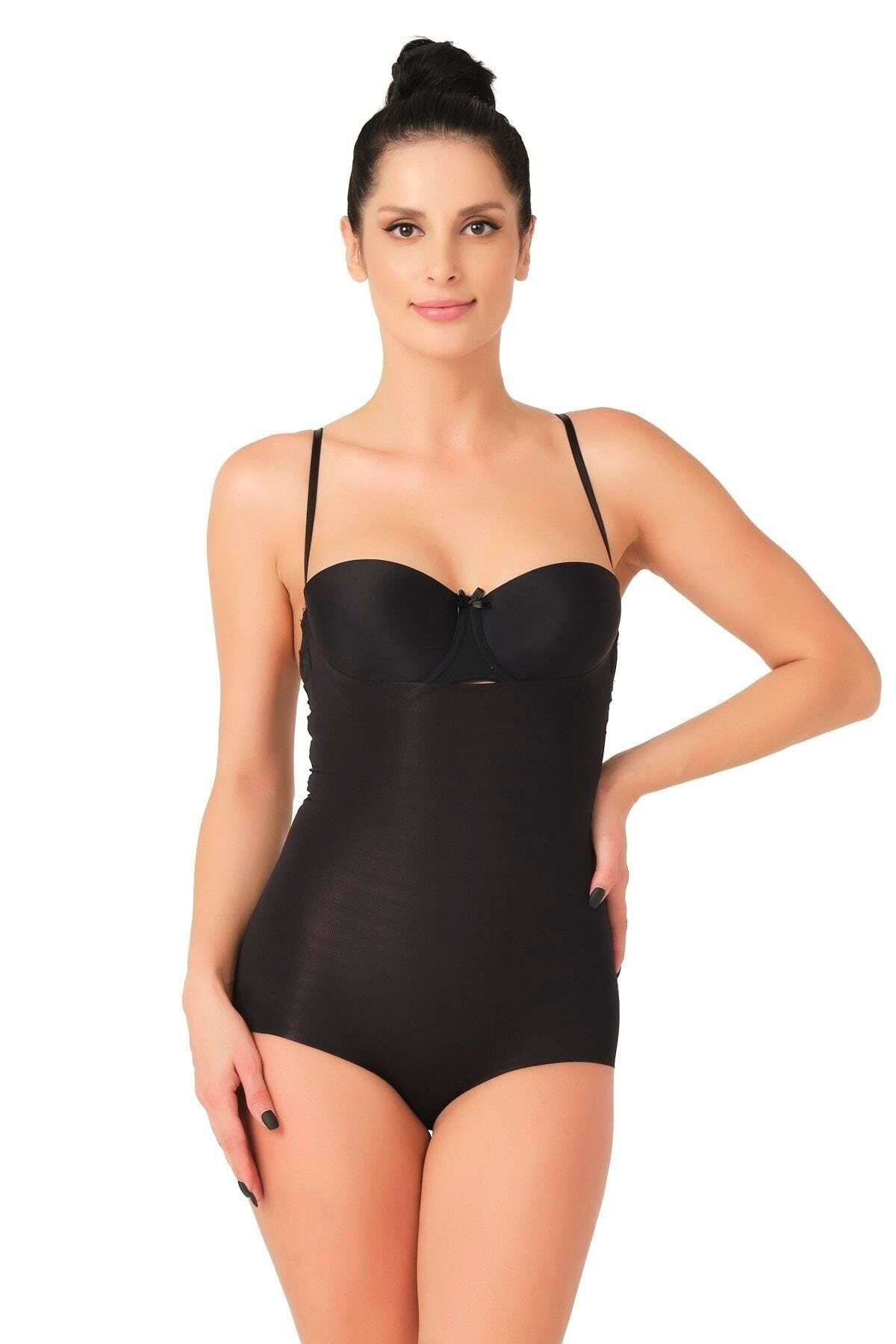 Beruflic SİYAH MI Angel 2723 Lazer Kesim Göğsü Açık Slip Korse