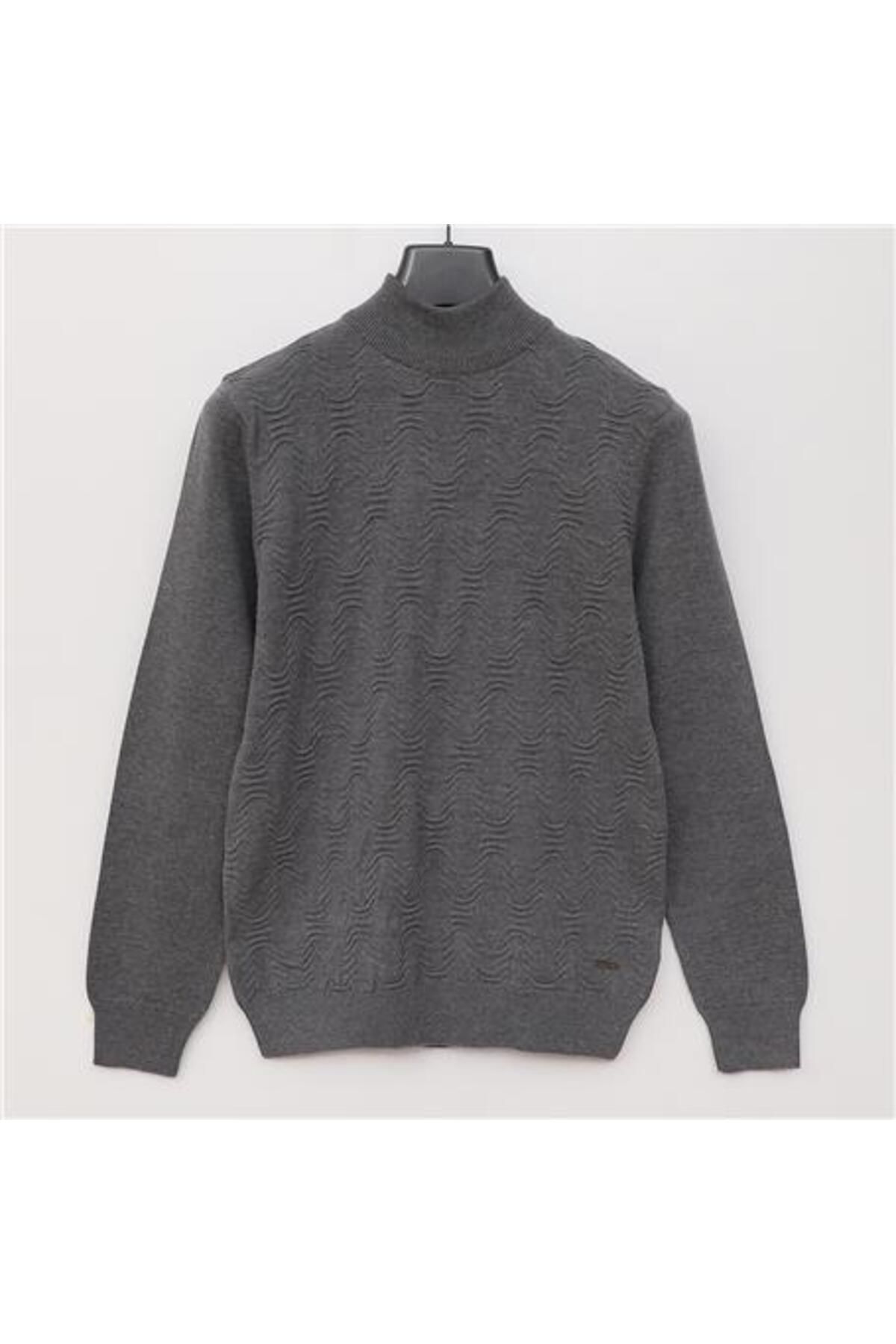 Shop58 Erkek Balıkçı Yaka Uzun Kol Triko Kazak - 189280 - Gri Melanj