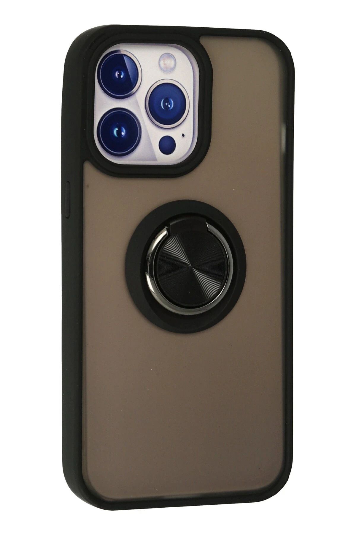 NewFace iPhone 13 Pro Max Kılıf Montreal Yüzüklü Silikon Kapak - Siyah SVLRS