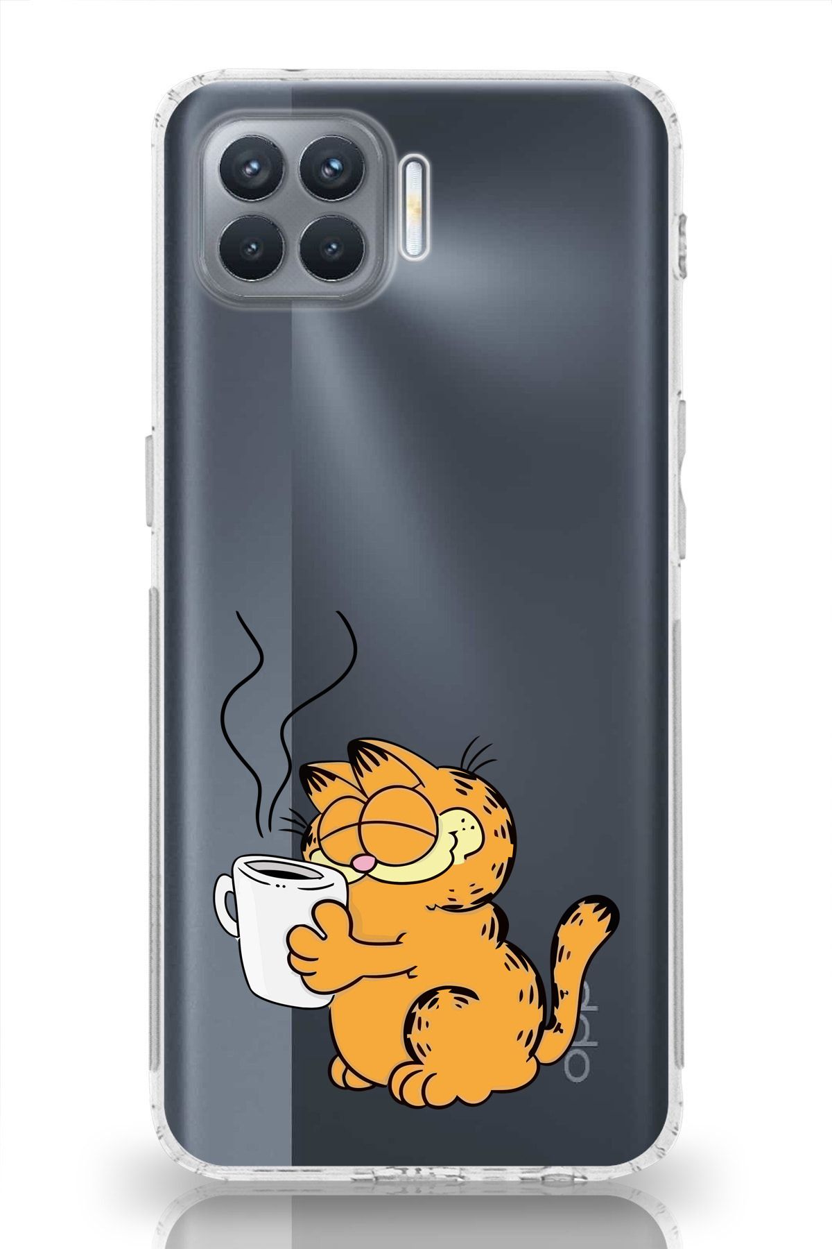 moonset Oppo Reno 4 Lite Uyumlu Garfield Tasarımlı Baskılı Şeffaf Telefon Kılıfı