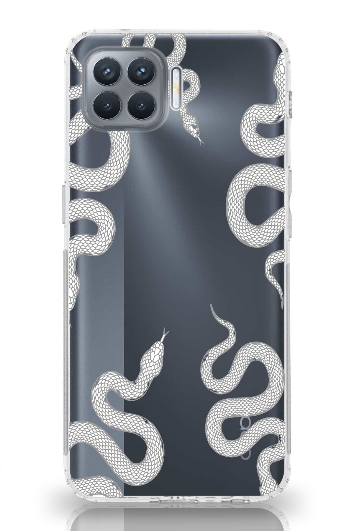 moonset Oppo Reno 4 Lite Uyumlu Yılan Tasarımlı Baskılı Şeffaf Telefon Kılıfı