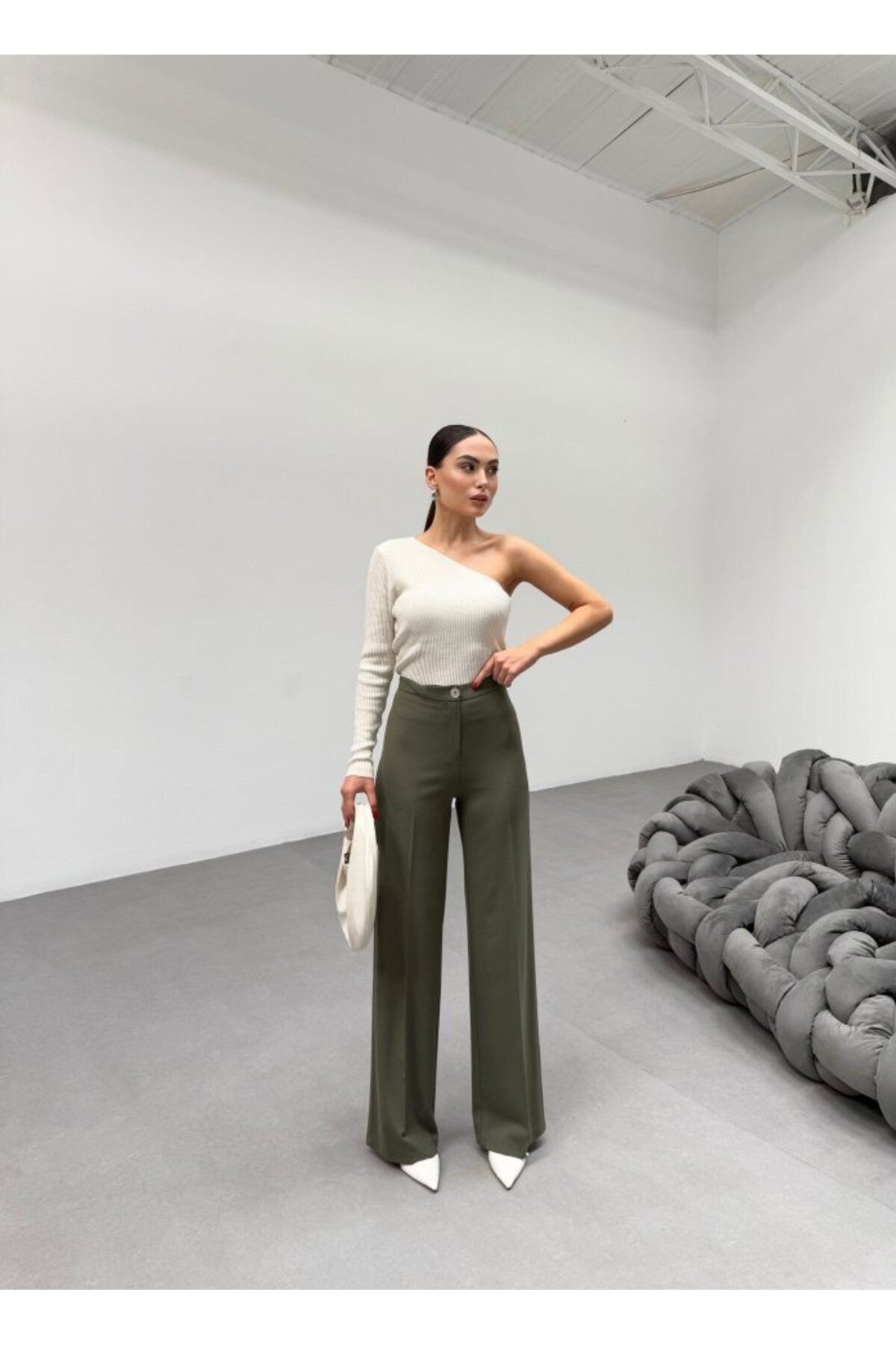 Şair 230 Gr Poly Viscose Lycra Metal Düğme Palazzo Pantolon