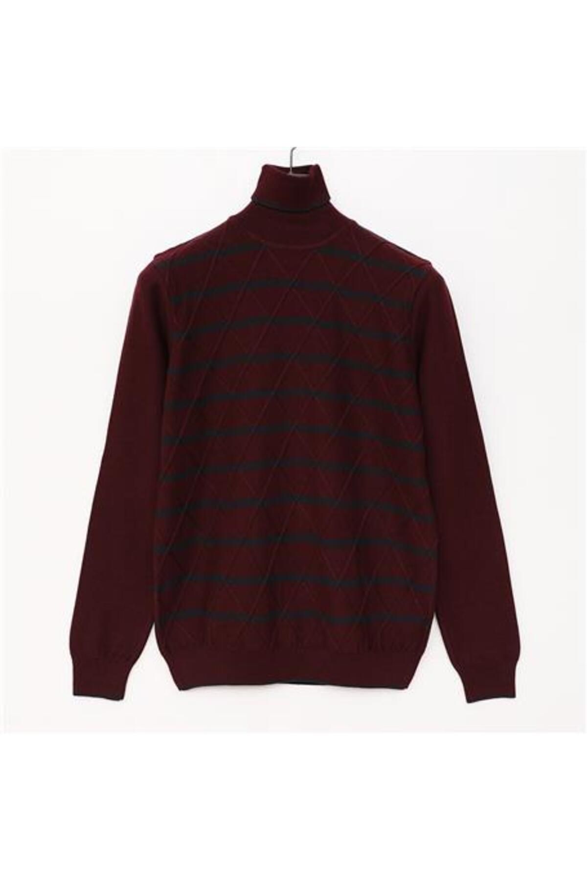 Shop58 Erkek Uzun Kol Balıkçı Yaka Triko Kazak - 189232 - Koyu Bordo