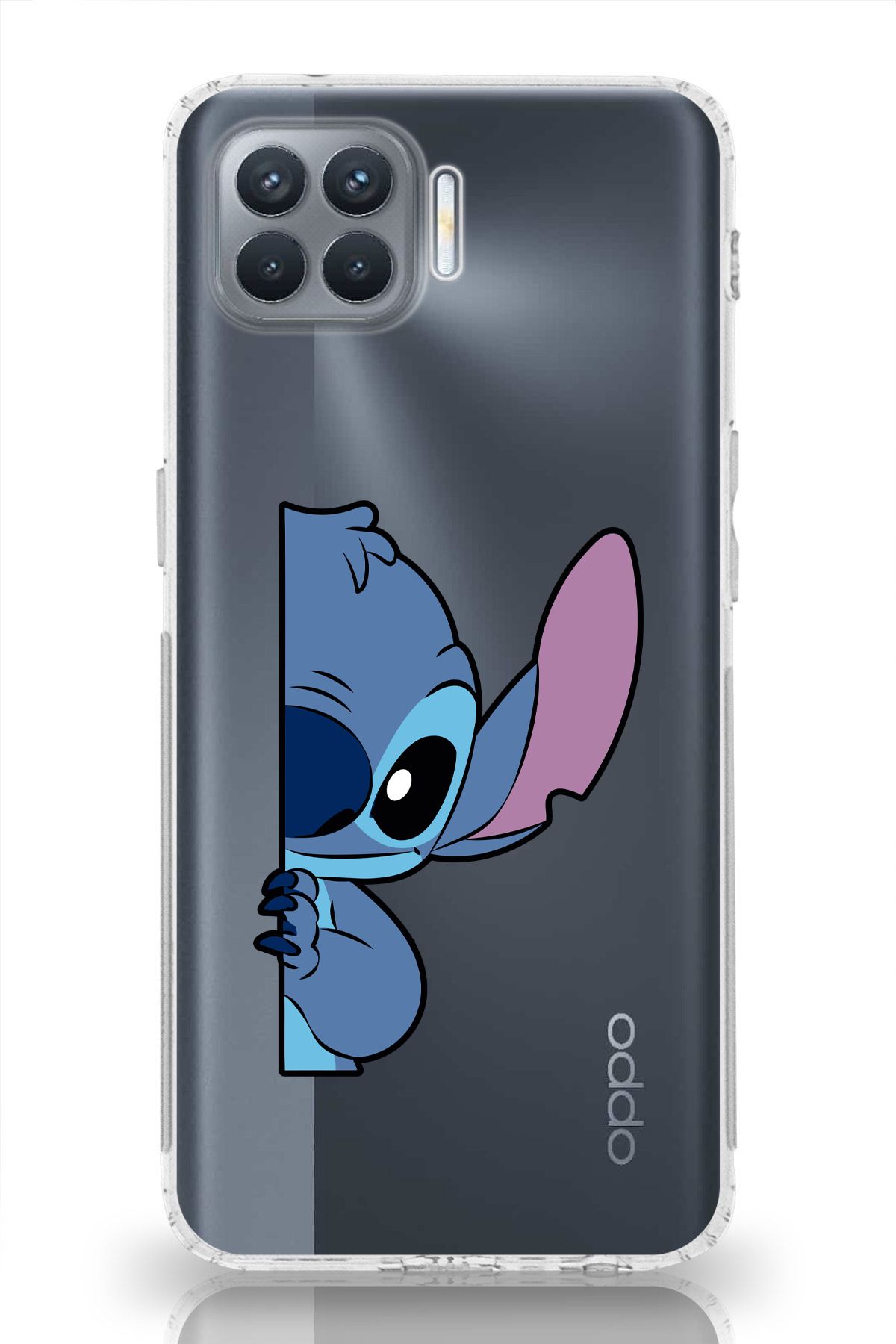 moonset Oppo Reno 4 Lite Uyumlu Stitch Tasarımlı Baskılı Şeffaf Telefon Kılıfı