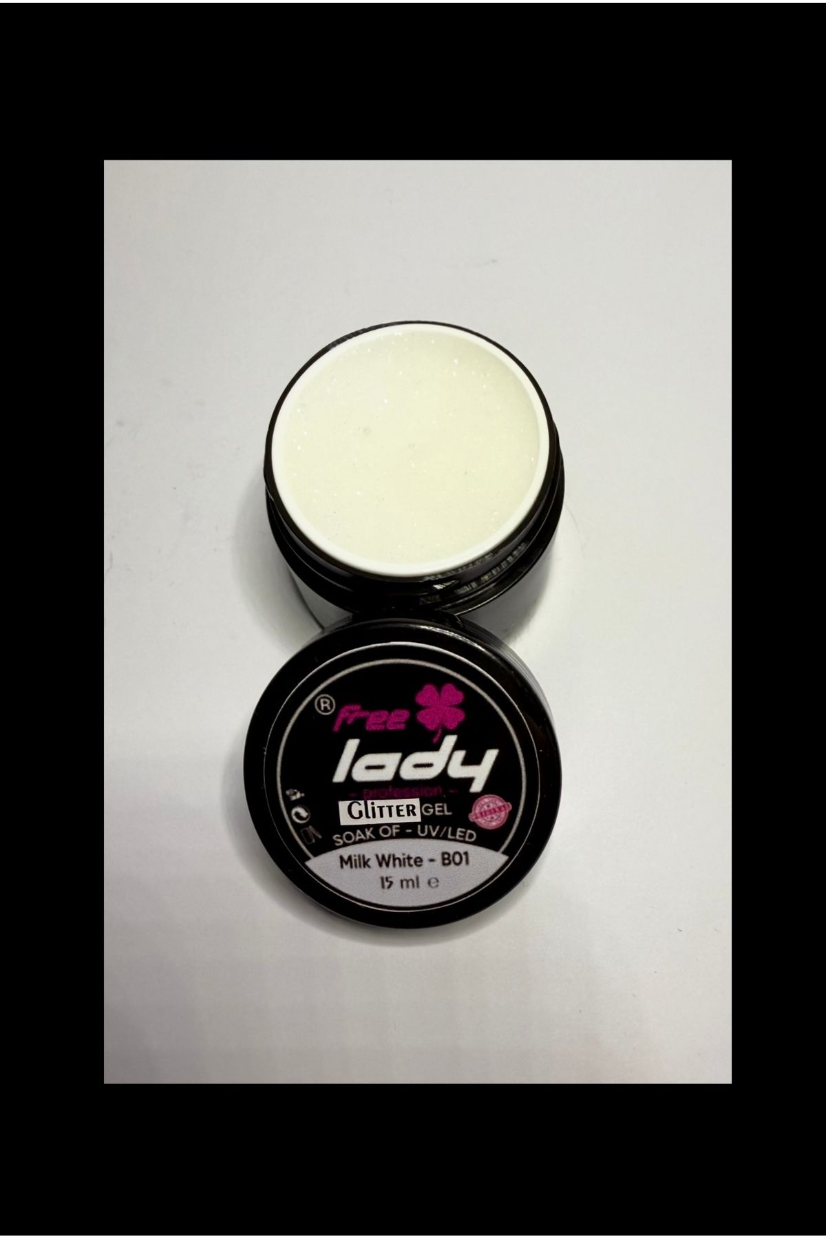 FREELADY Premium Protez Tırnak jeli White Glitter - 15ml Beyaz Simli Uv/led