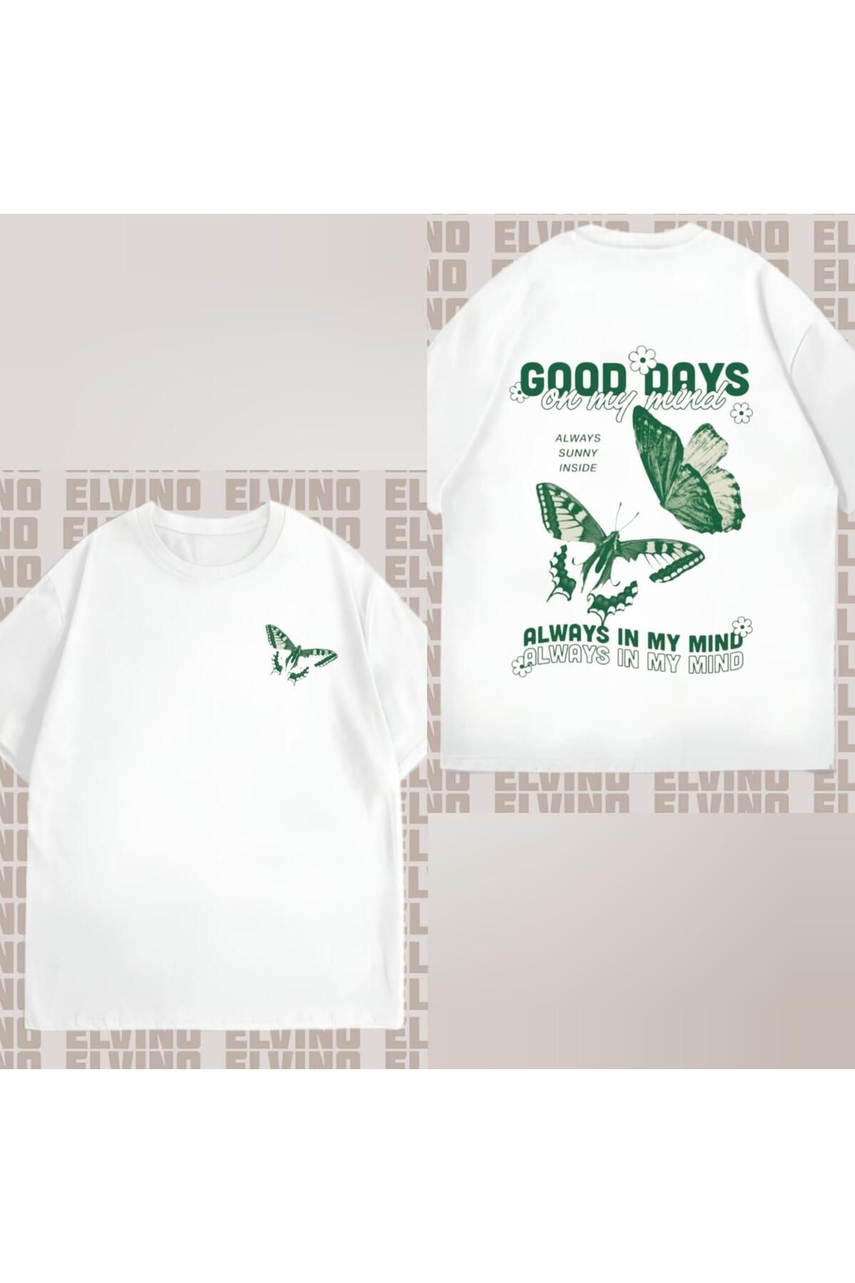 Elvino Kelebek Ve Çiçek Temalı Oversize Kadın Tshirt