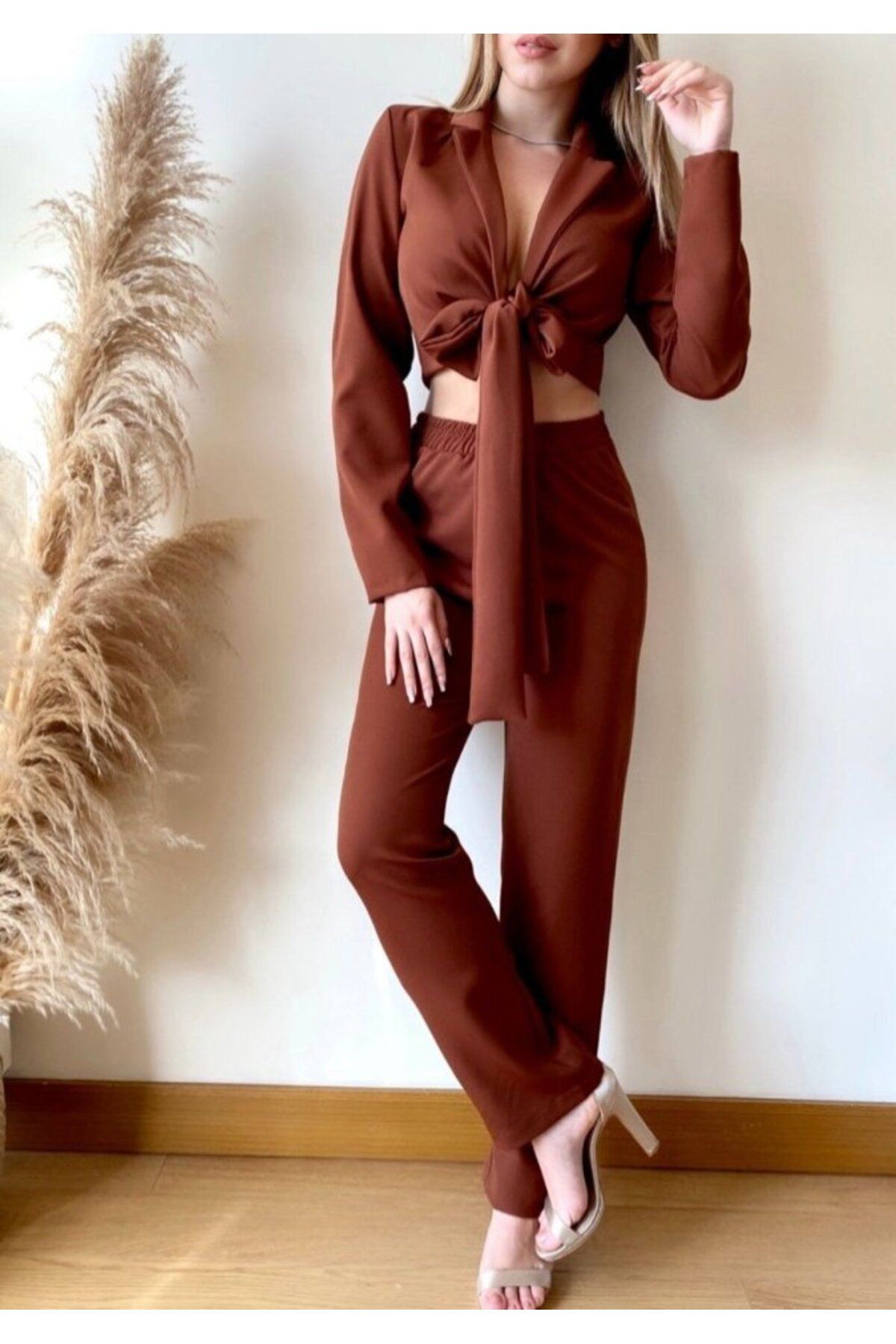 Şair Kadın Vatkalı Bağlamalı Bluz Pantolon Alt Ikili Takım