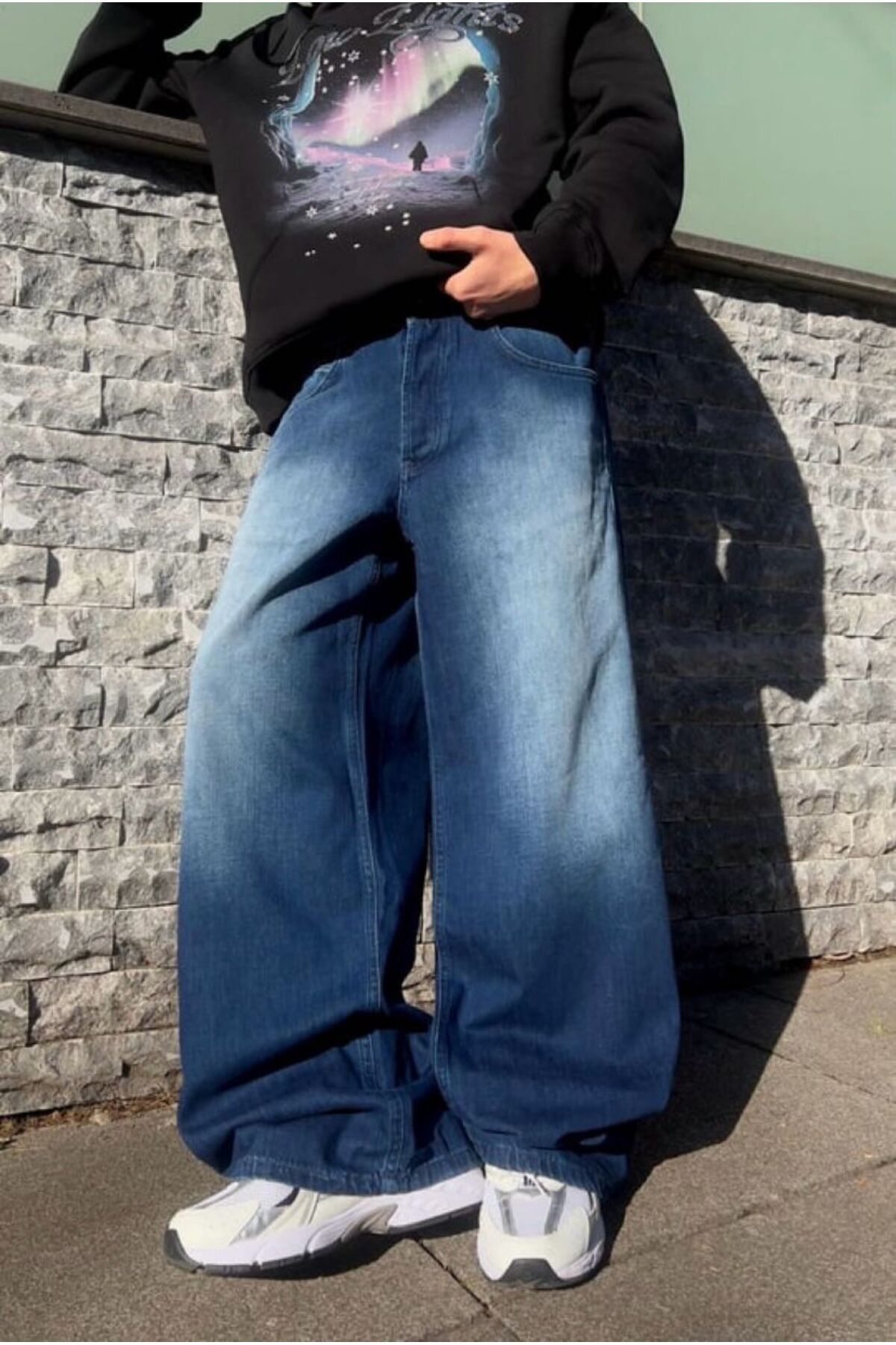 KOTOLOG Mavi Baggy Retro Kalıp Pantolon Yıkamalı jean