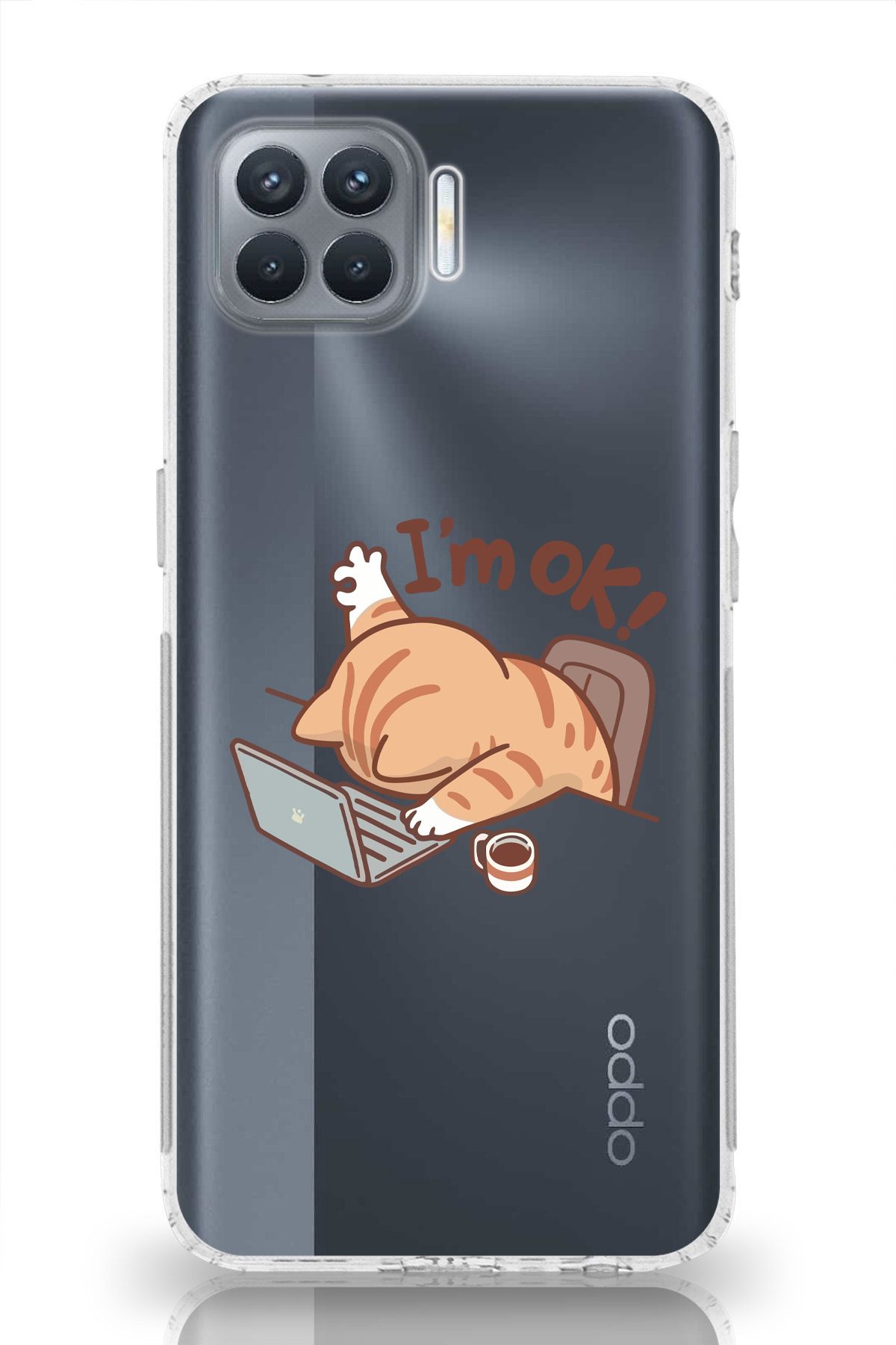 moonset Oppo Reno 4 Lite Uyumlu Sevimli Kedi Tasarımlı Baskılı Şeffaf Telefon Kılıfı