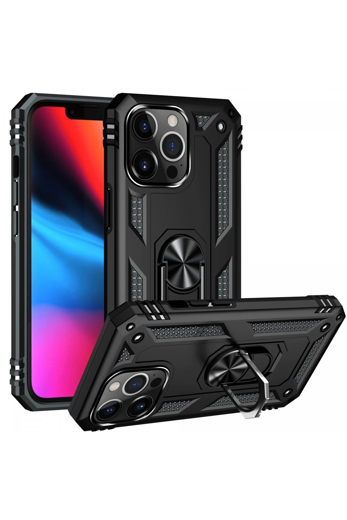 NewFace iPhone 13 Pro Kılıf Sofya Yüzüklü Silikon Kapak - Siyah SVLRS