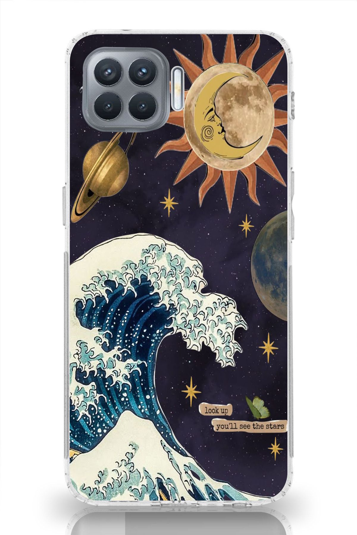 moonset Oppo Reno 4 Lite Uyumlu Dalga ve Güneş Tasarımlı Baskılı Şeffaf Telefon Kılıfı