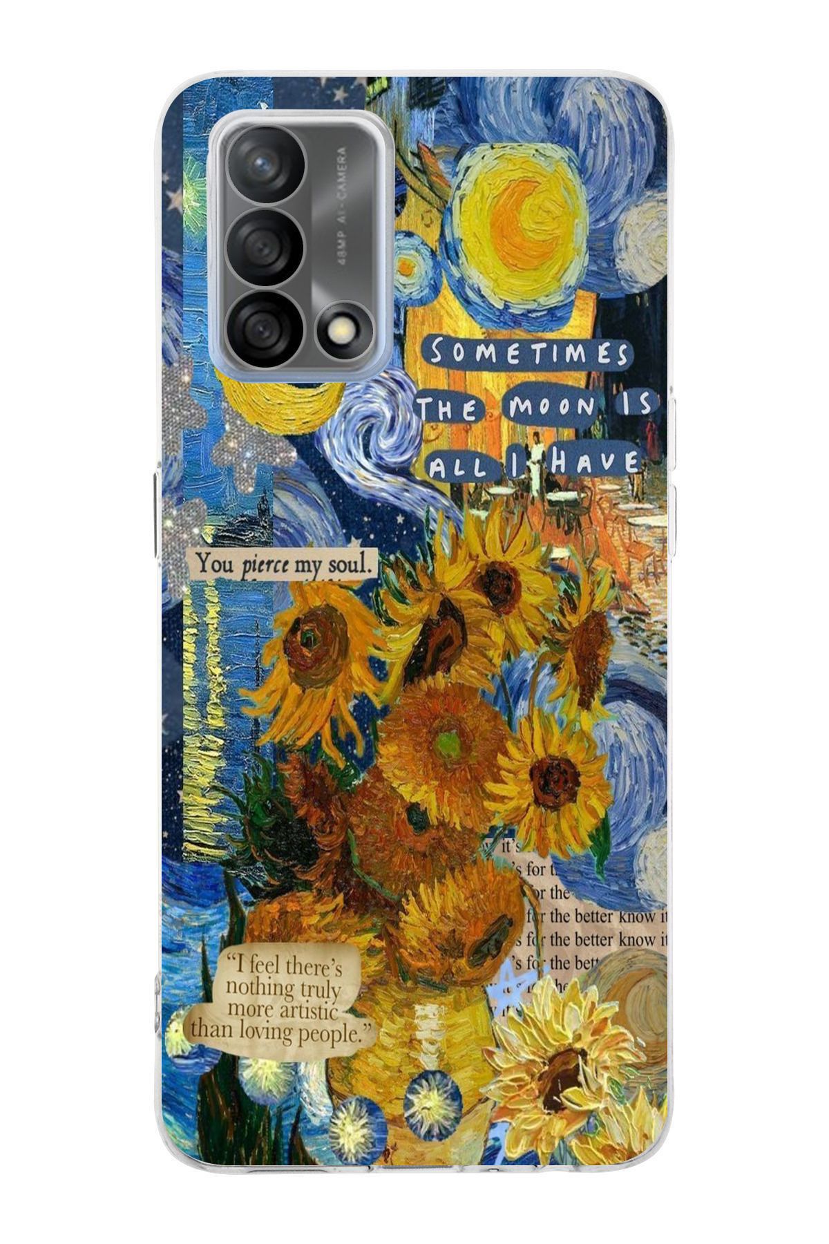 moonset Oppo A74 Uyumlu Van Gogh Tasarımlı Baskılı Şeffaf Telefon Kılıfı