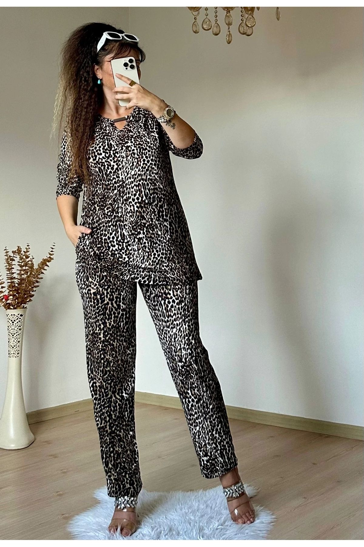 azra moda Süet Leopar Takım