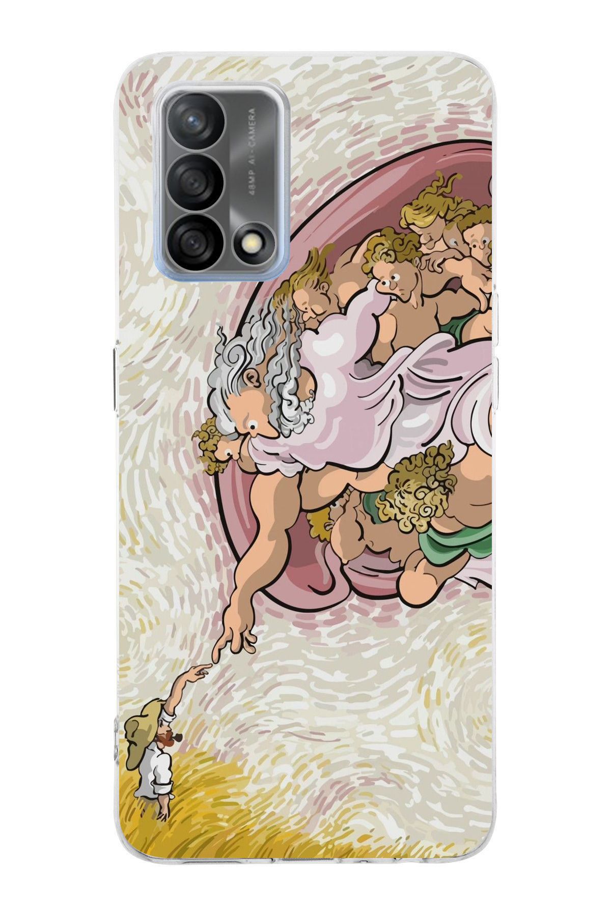 moonset Oppo A74 Uyumlu Van Gogh Tasarımlı Baskılı Şeffaf Telefon Kılıfı