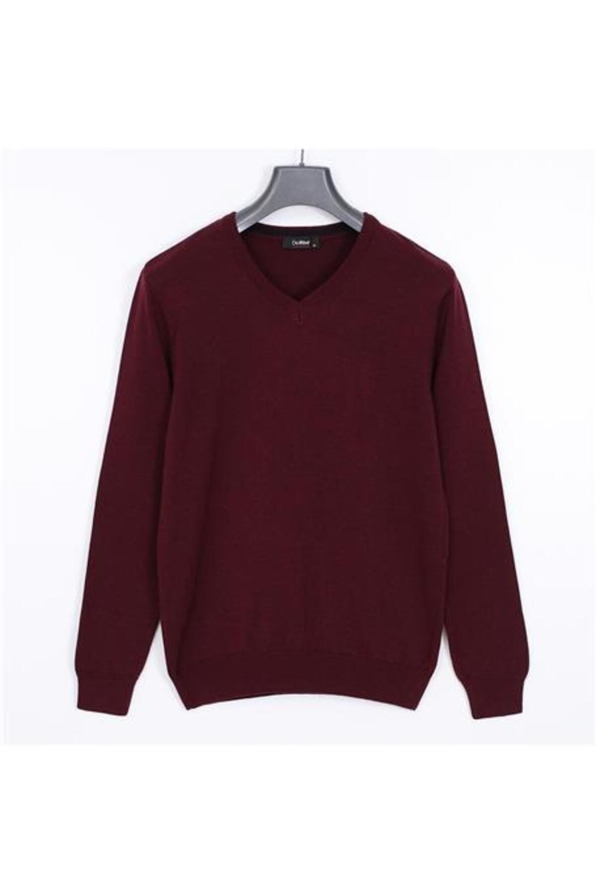 Shop58 Erkek Uzun Kol V Yaka Triko Kazak - 180537-1 - Bordo