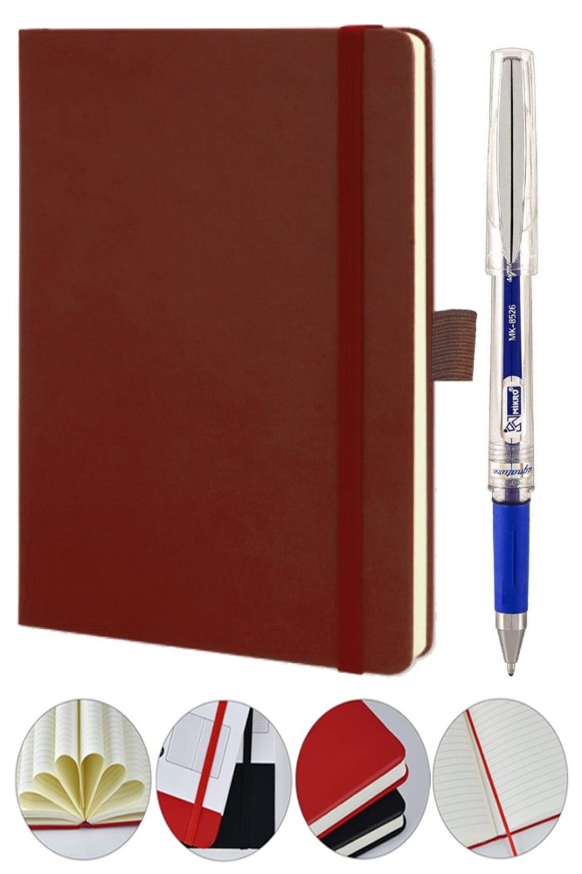 Artlantis Tarihsiz Ajanda Çizgili Sert Kapak Lastikli 13x21 cm ve Pilot Kalem Seti 1 Paket Not Defteri Çizgil