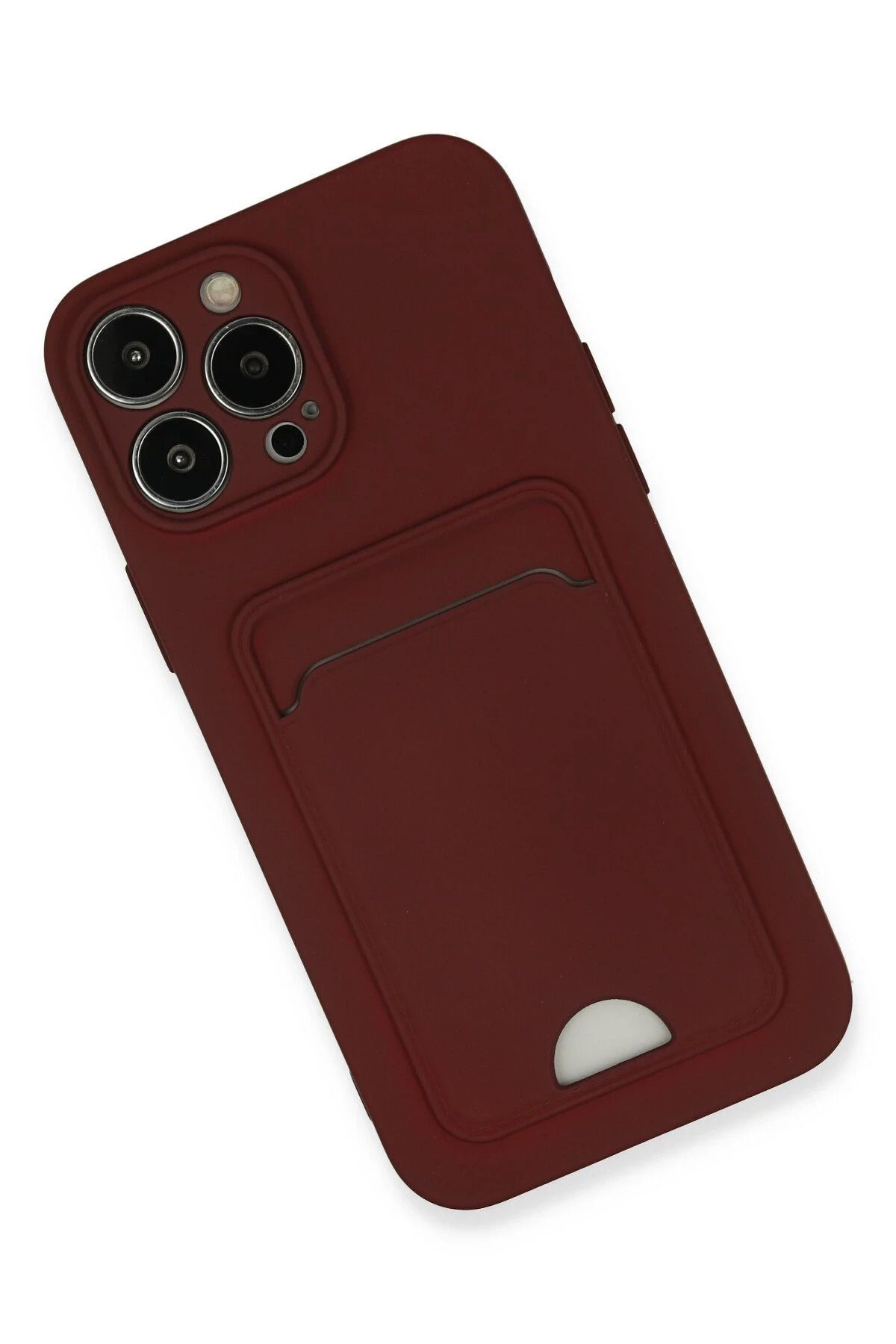 NewFace iPhone 13 Pro Max Kılıf Kelvin Kartvizitli Silikon - Bordo YKTSN