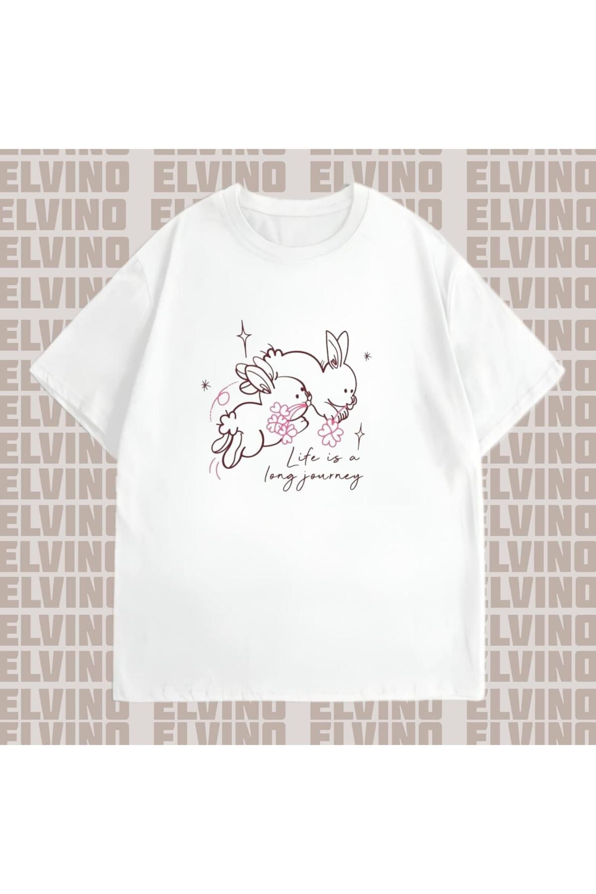 Elvino Tavşan Temalı Oversize Kadın Tshirt