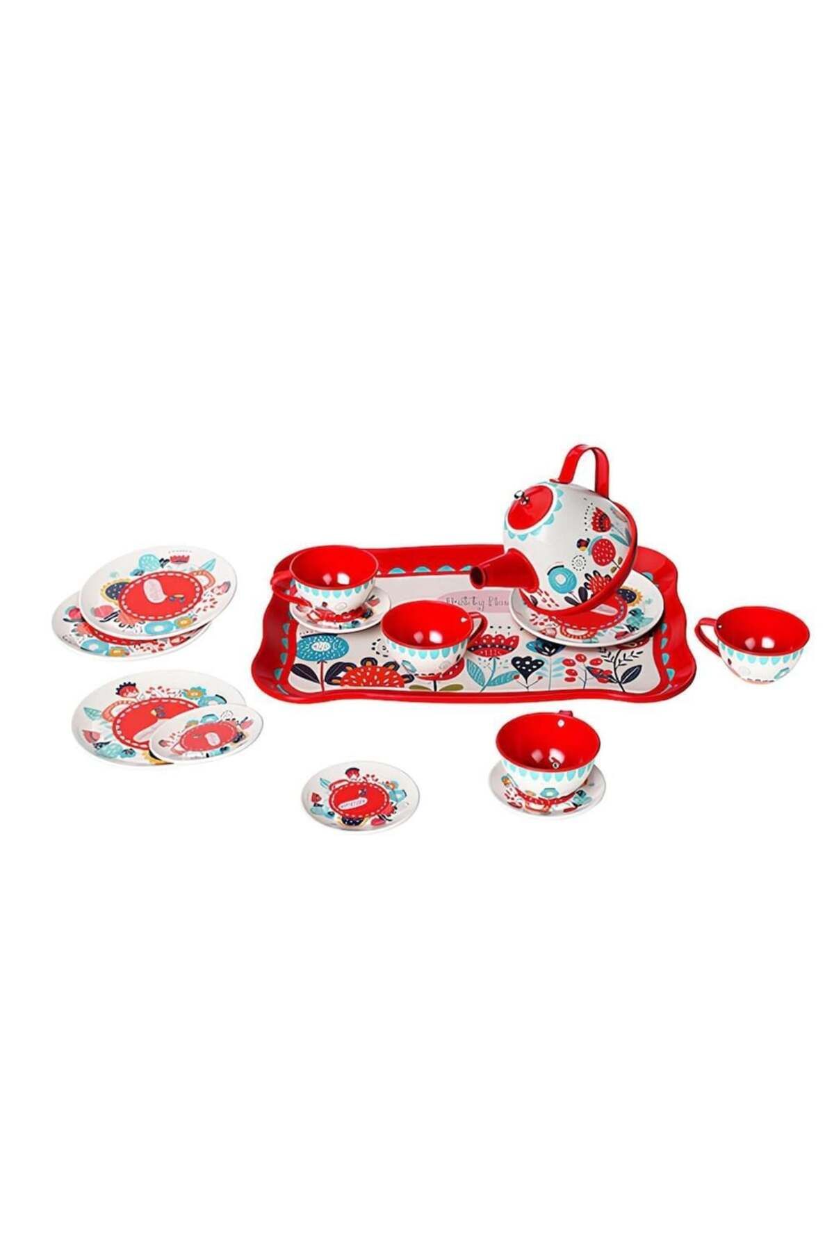 TimeStart ATF-998A-998B 15 PARÇA ÇİÇEK DESENLİ METAL ÇAY SET