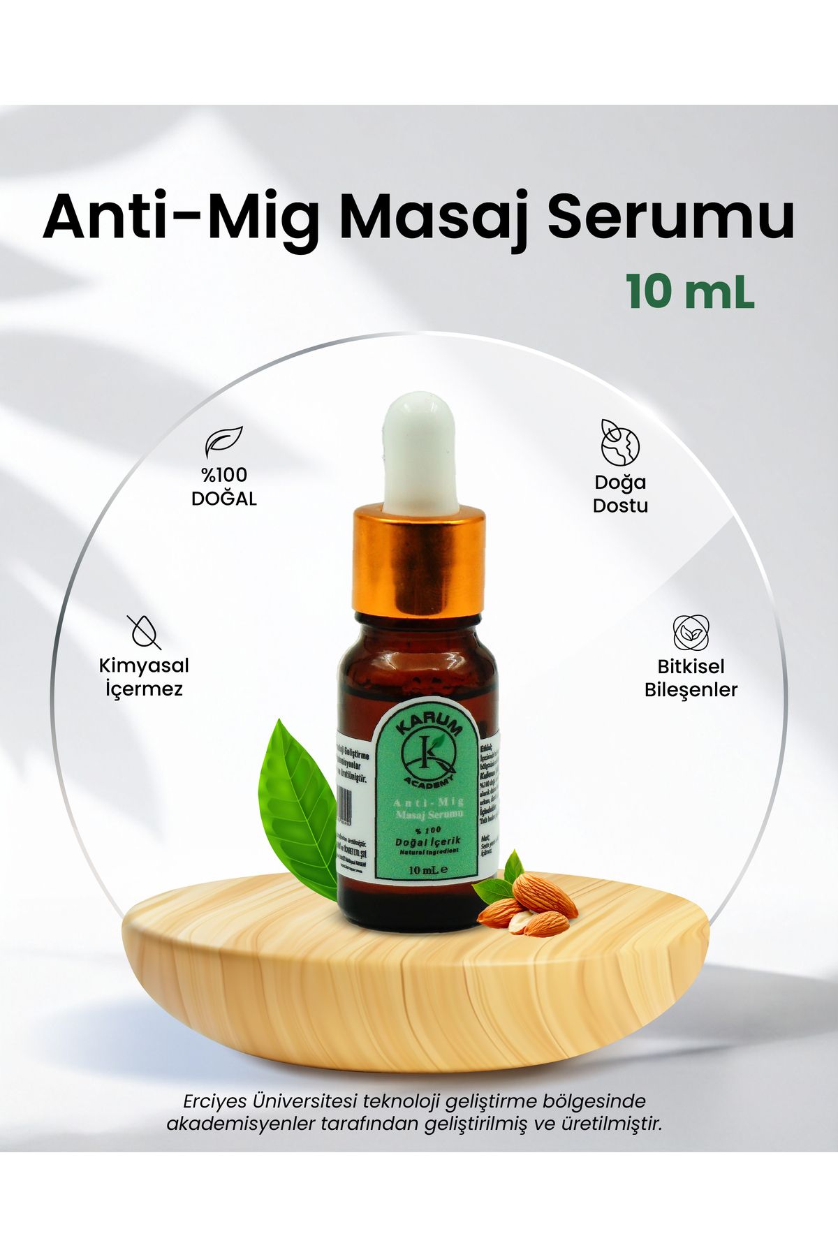 karum academy Aromaterapi-Sinerji %100 Doğal Cam Damlalıklı Anti-Mig Masaj Serumu