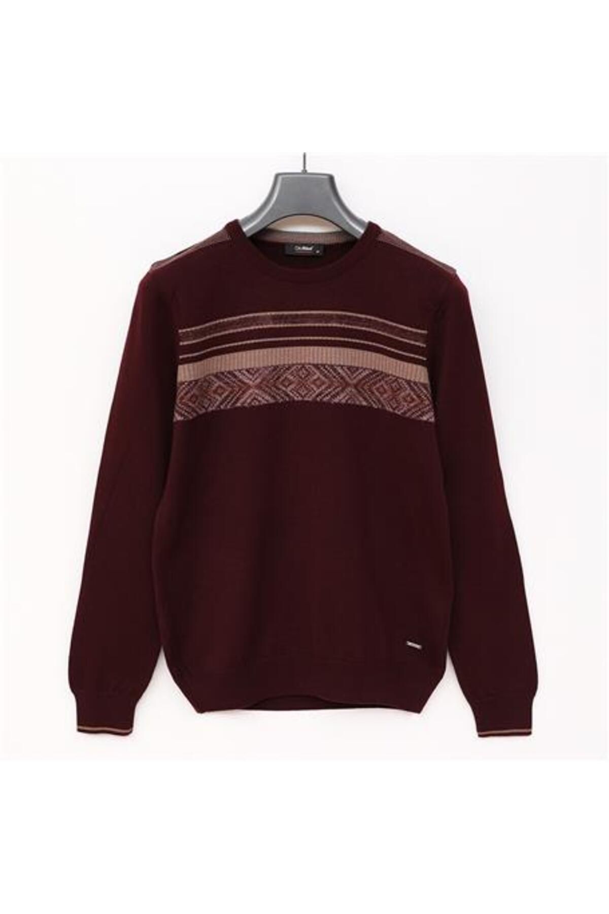 Shop58 Erkek Bisiklet Yaka Uzun Kol Slim Fit Triko Kazak - 189406 - Koyu Bordo
