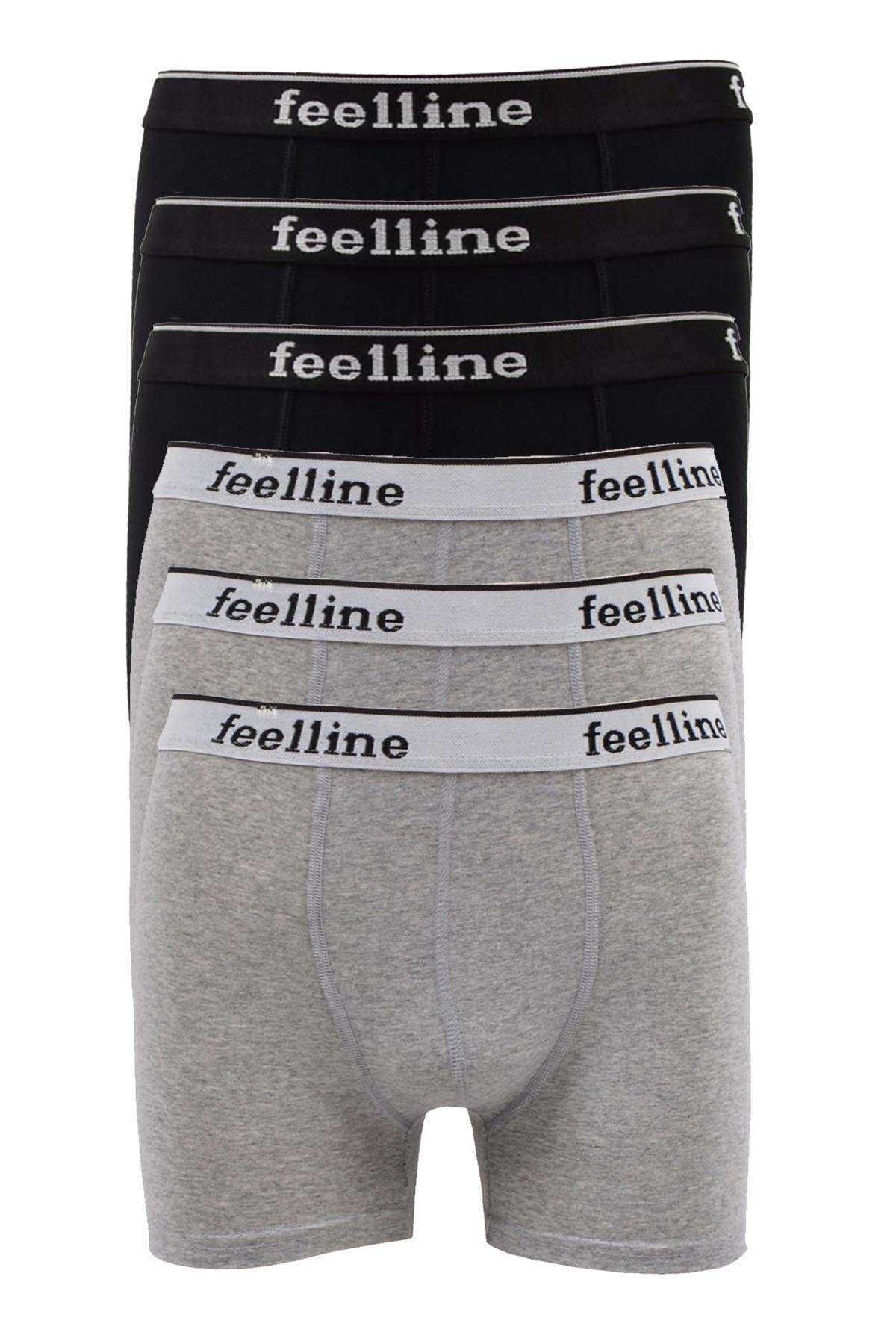 Shop58 6 adet Feelline Siyah ve Gri Pamuklu Doğal Likralı Erkek Boxer