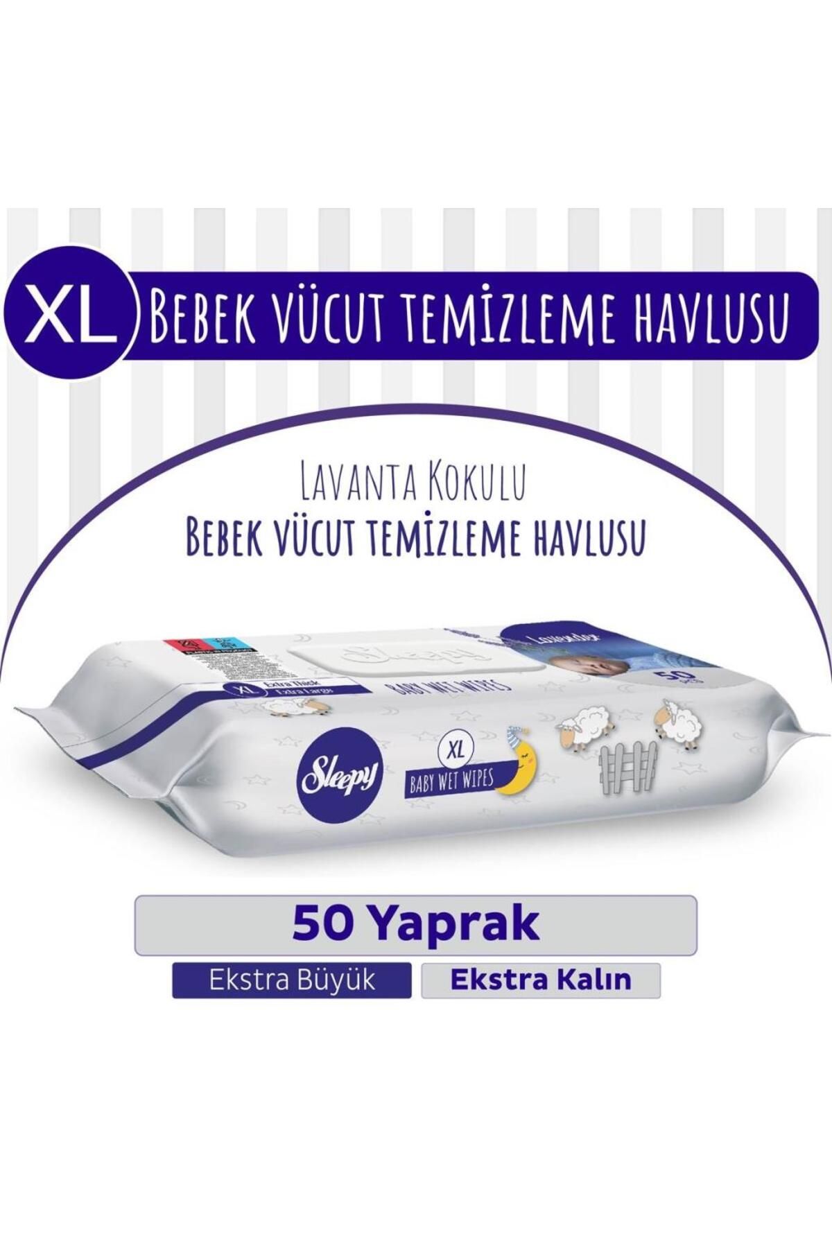 MR RZN STORE Sleepy XL Lavanta Kokulu Bebek Vücut Temizleme Mendili 50 Yaprak