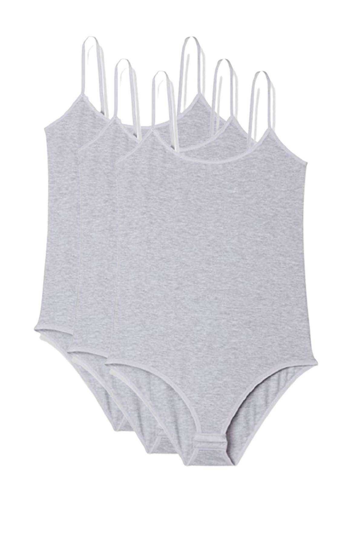 Shop58 3 Adet İp Askılı Kadın Çıtçıtlı Body Gri