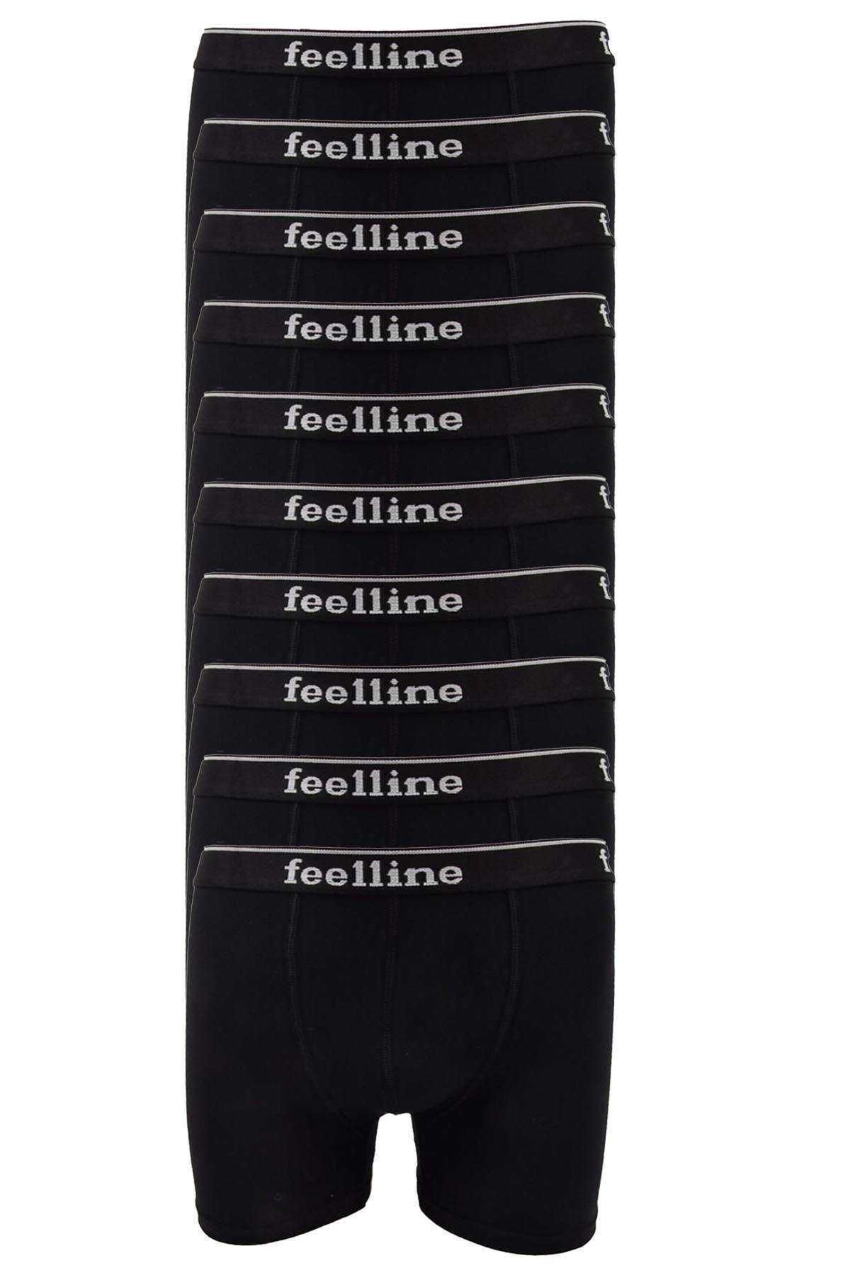 Shop58 10 adet Feelline Siyah Pamuklu Doğal Likralı Erkek Boxer