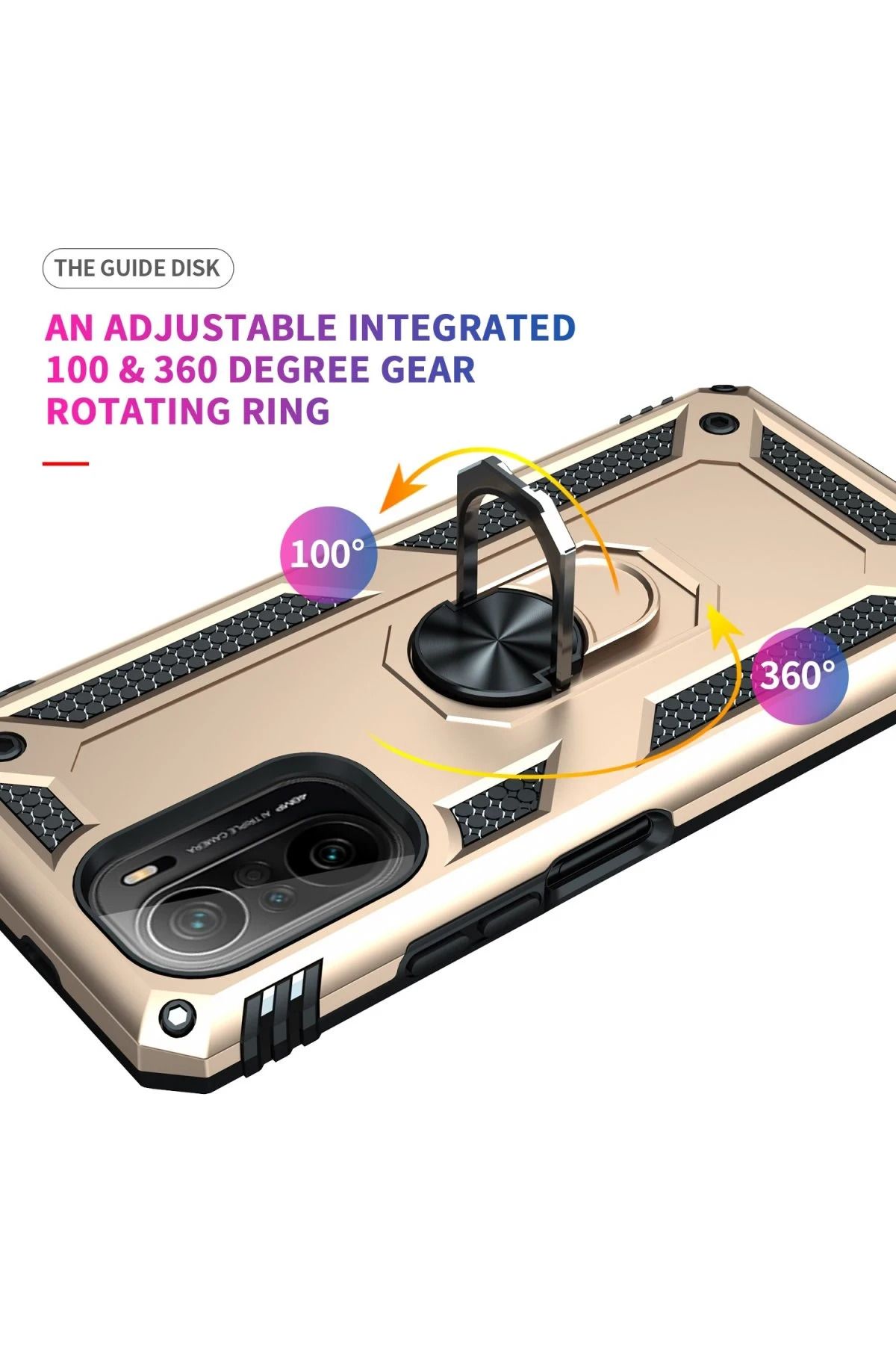 NewFace Xiaomi Poco F3 Kılıf Sofya Yüzüklü Silikon Kapak - Gold SVLRS