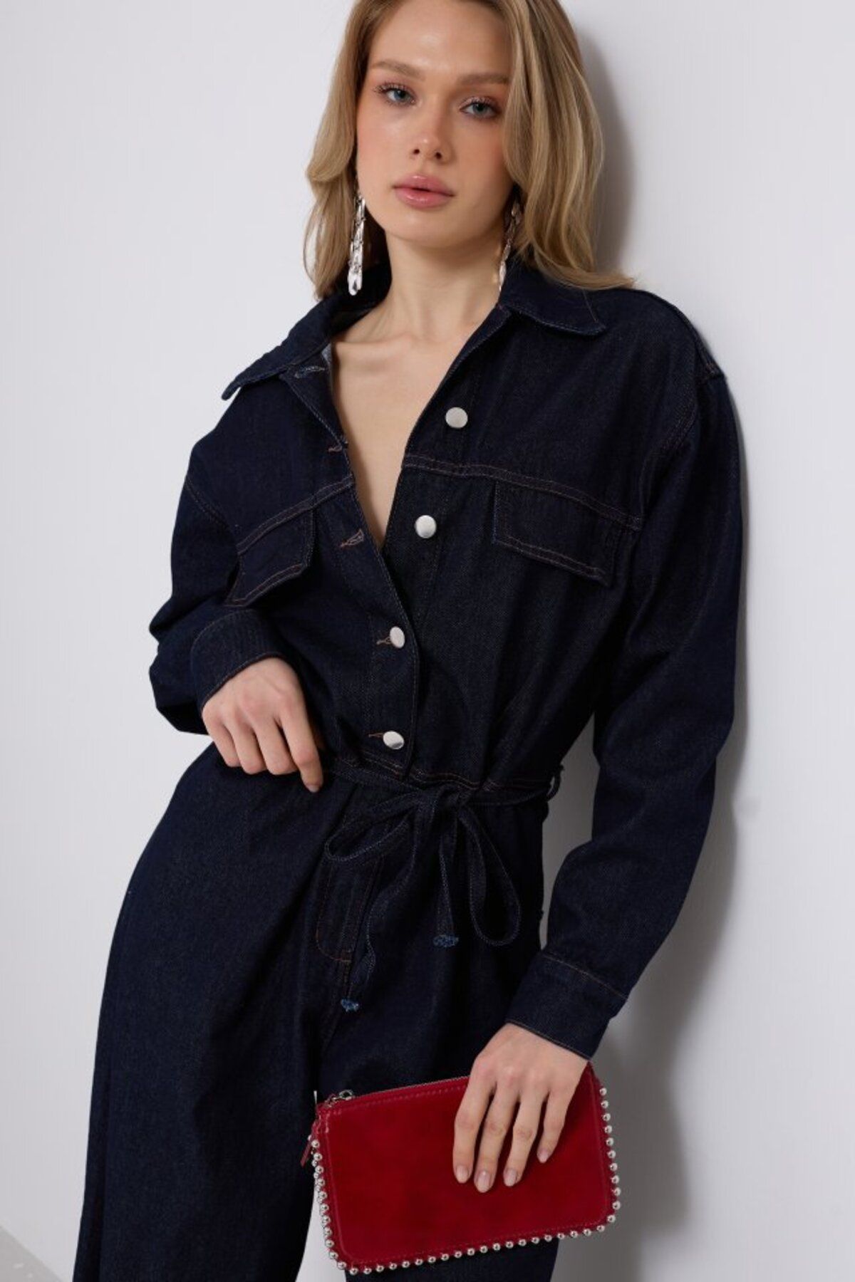novafems Düğme Detaylı Denim Tulum